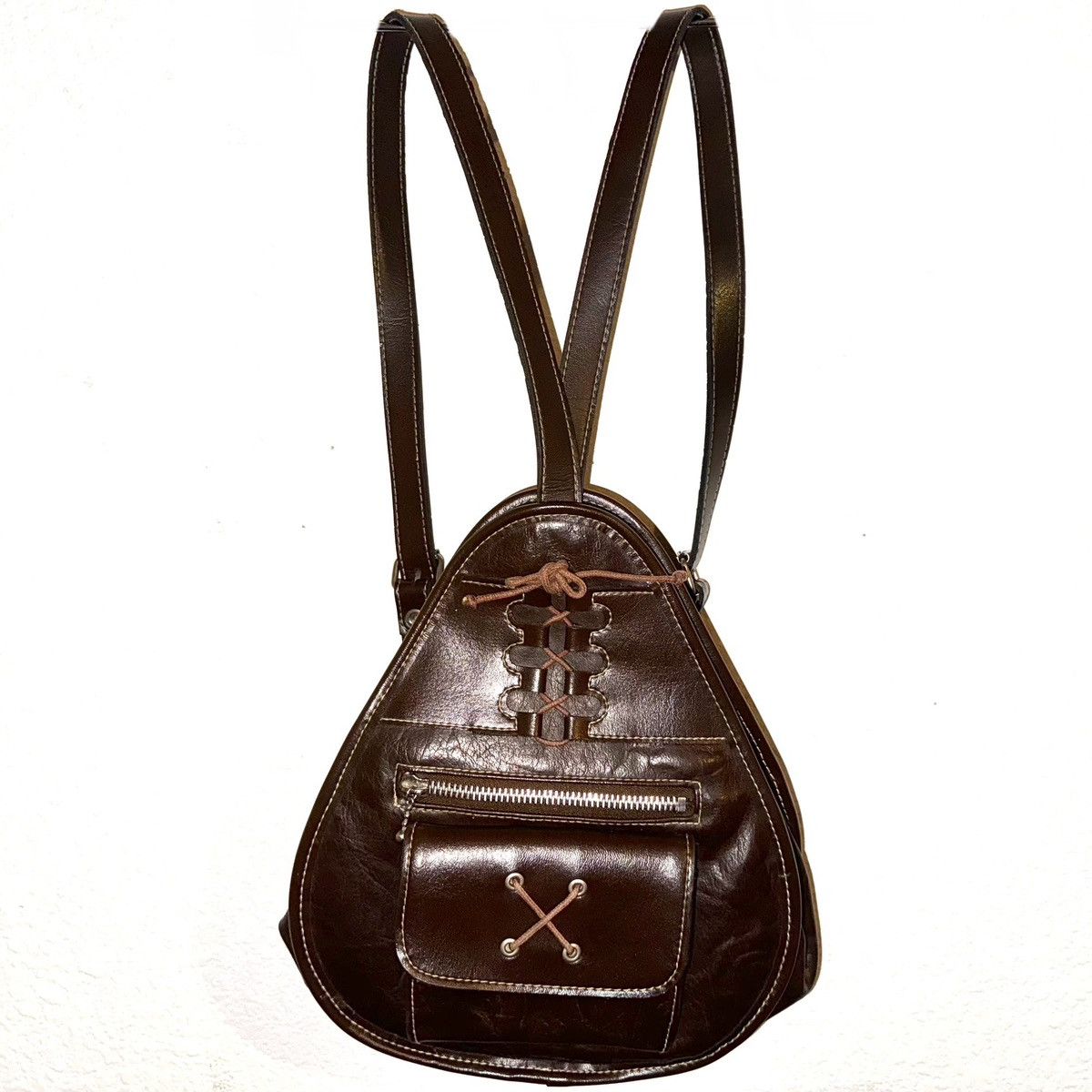 Designer × Vintage Womens Brown Vintage Leather Hand Made Mini Backpack No Tag Size ONE SIZE - 1 Thumbnail