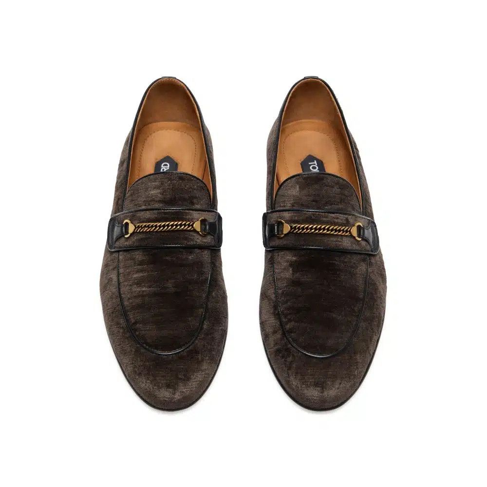 Tom Ford o1loc1c0325 J1482 Velvet Liam Chain Loafers in Brown Size US 11 / EU 44 - 2 Thumbnail