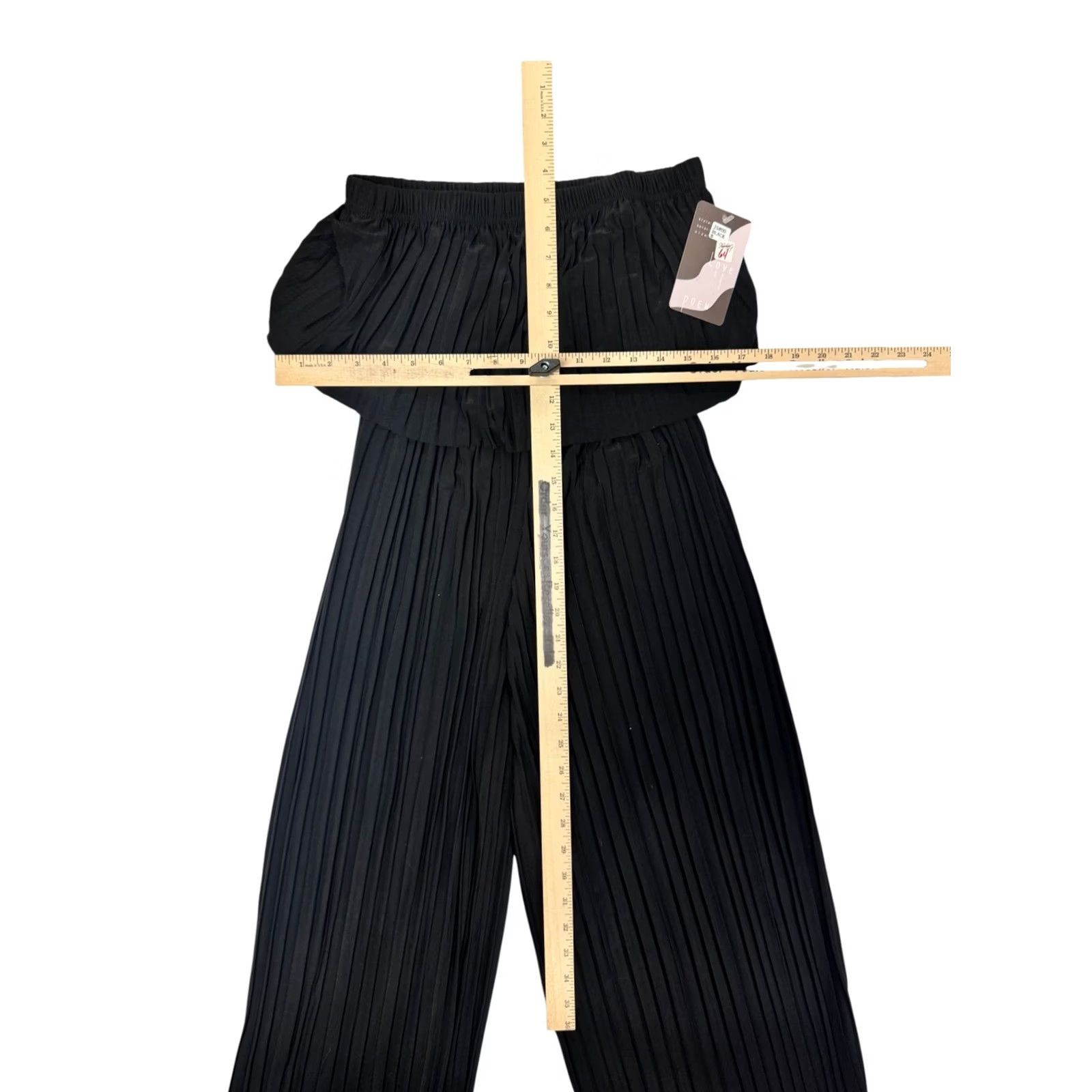 Vintage Love Poem by Block Jumpsuit Women's Black Off-the-Shoulder Pleated Ruffle Wide-Leg Size S Size 28" / US 6 / IT 42 - 3 Thumbnail
