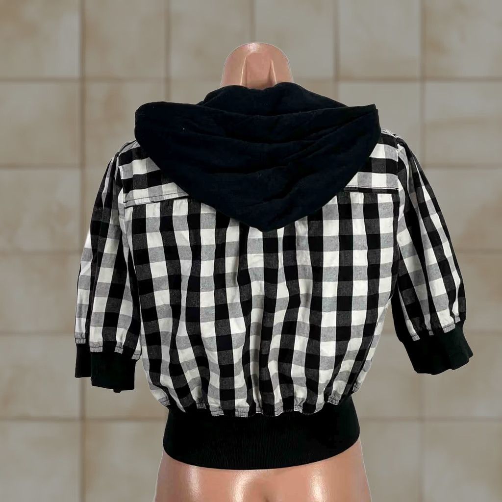 Vintage Mudd Vintage Vest Y2K 90s Jacket L Cropped Plaid Checkered Hooded Zip Size L / US 10 / IT 46 - 1 Thumbnail