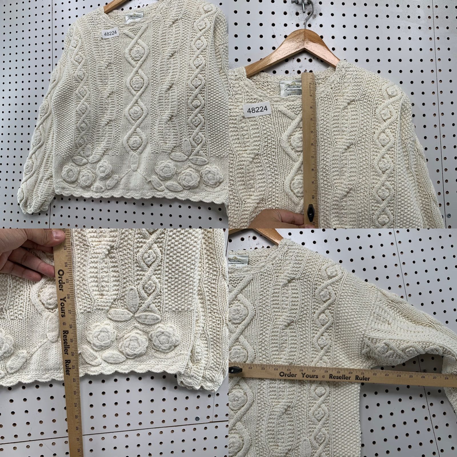 Express VINTAGE Express Shirt Womens M White Floral Cable Knit Pullover 90s Mens Women Size M / US 6-8 / IT 42-44 - 8 Thumbnail
