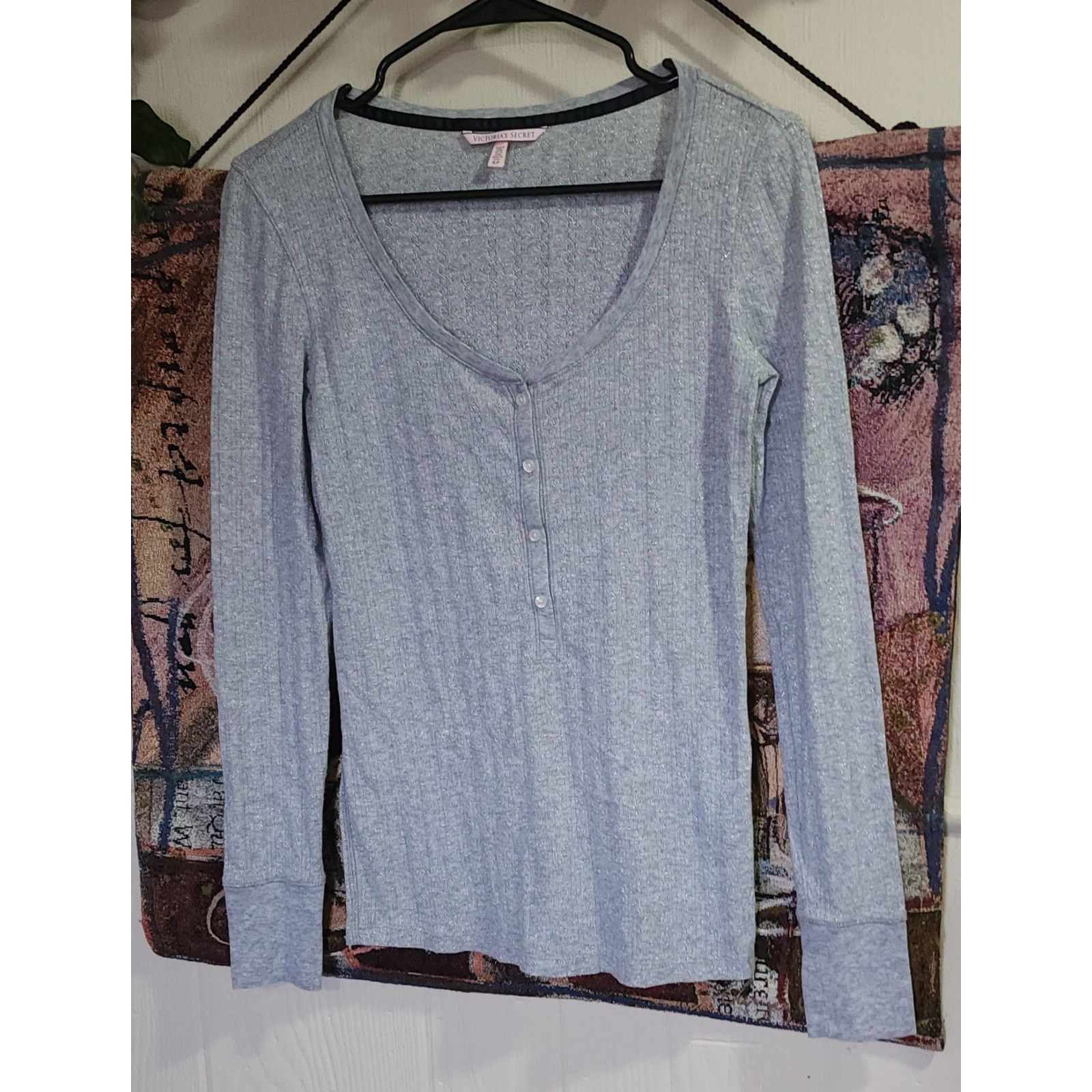 Victoria's Secret Victoria’s Secret Sparkly Henley Knit Top Gray size S/P Size S / US 4 / IT 40 - 1 Thumbnail