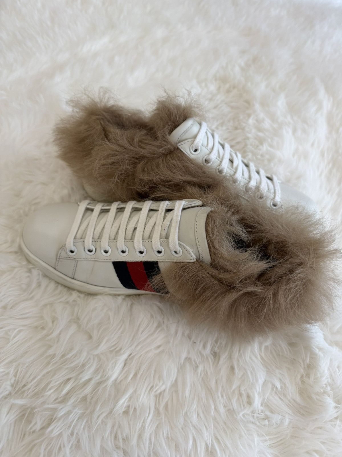 Gucci Gucci Ace Embroidered Fur-Lined Size US 5 / IT 35 - 4 Thumbnail