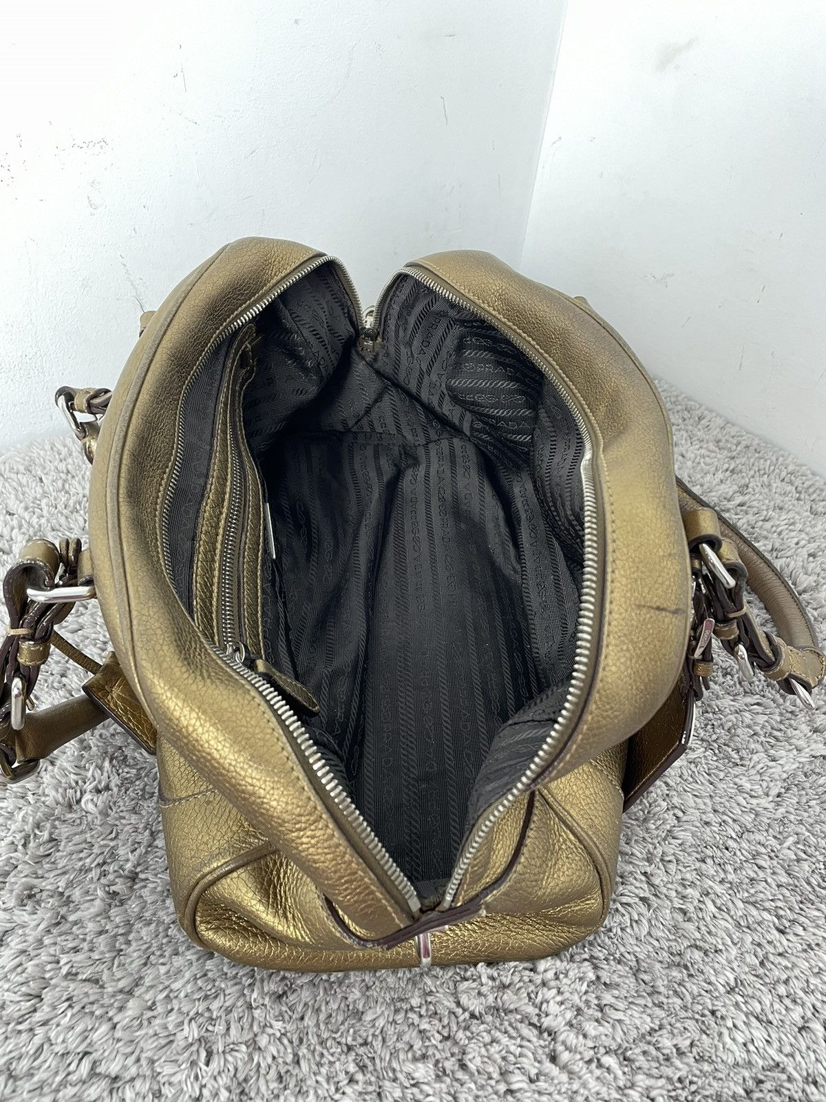 Prada Prada Metallic Gold Leather Logo Satchel Size ONE SIZE - 18 Thumbnail