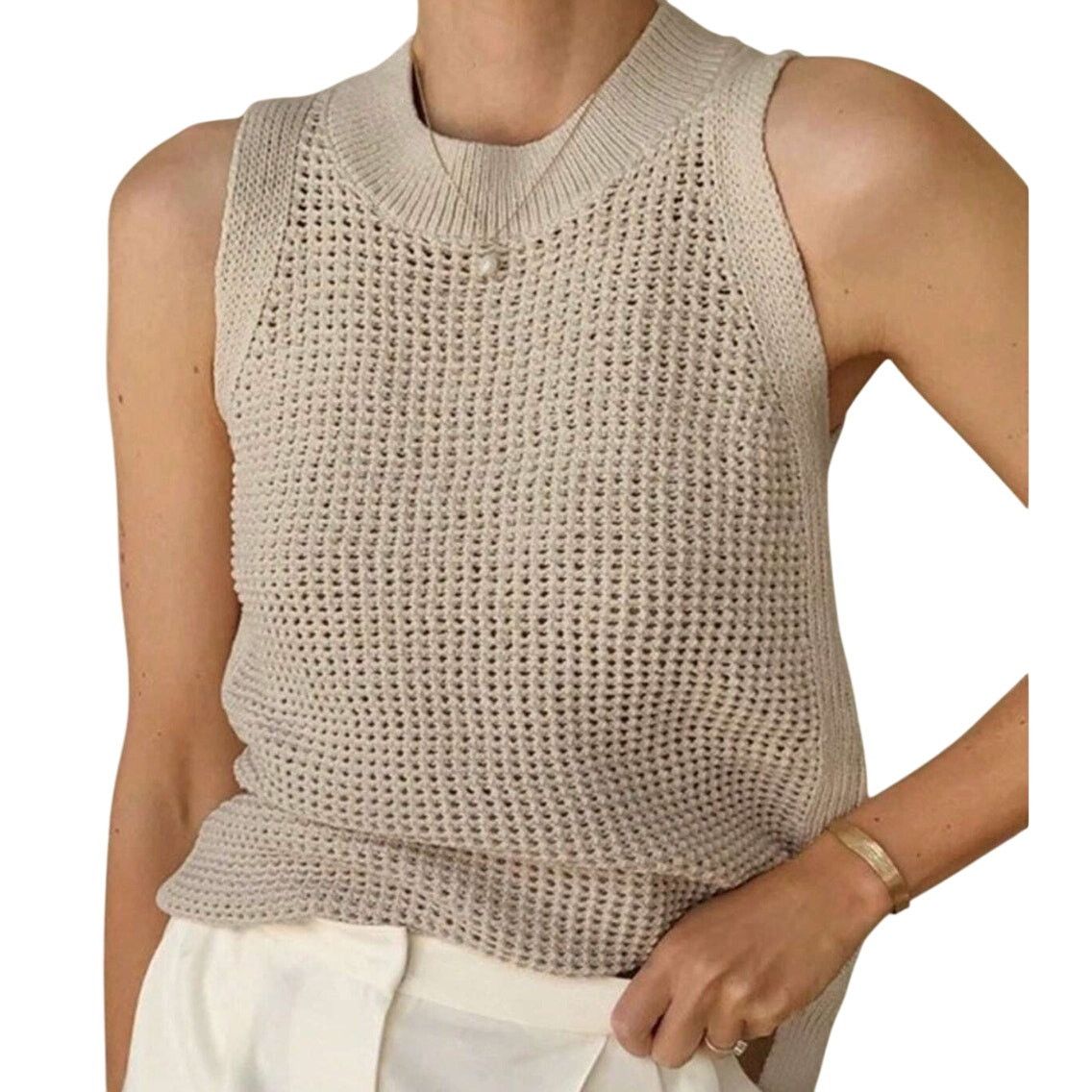 Shein Hollow-Out Sweater Vest in Brown, Size S Size S / US 4 / IT 40 - 1 Preview