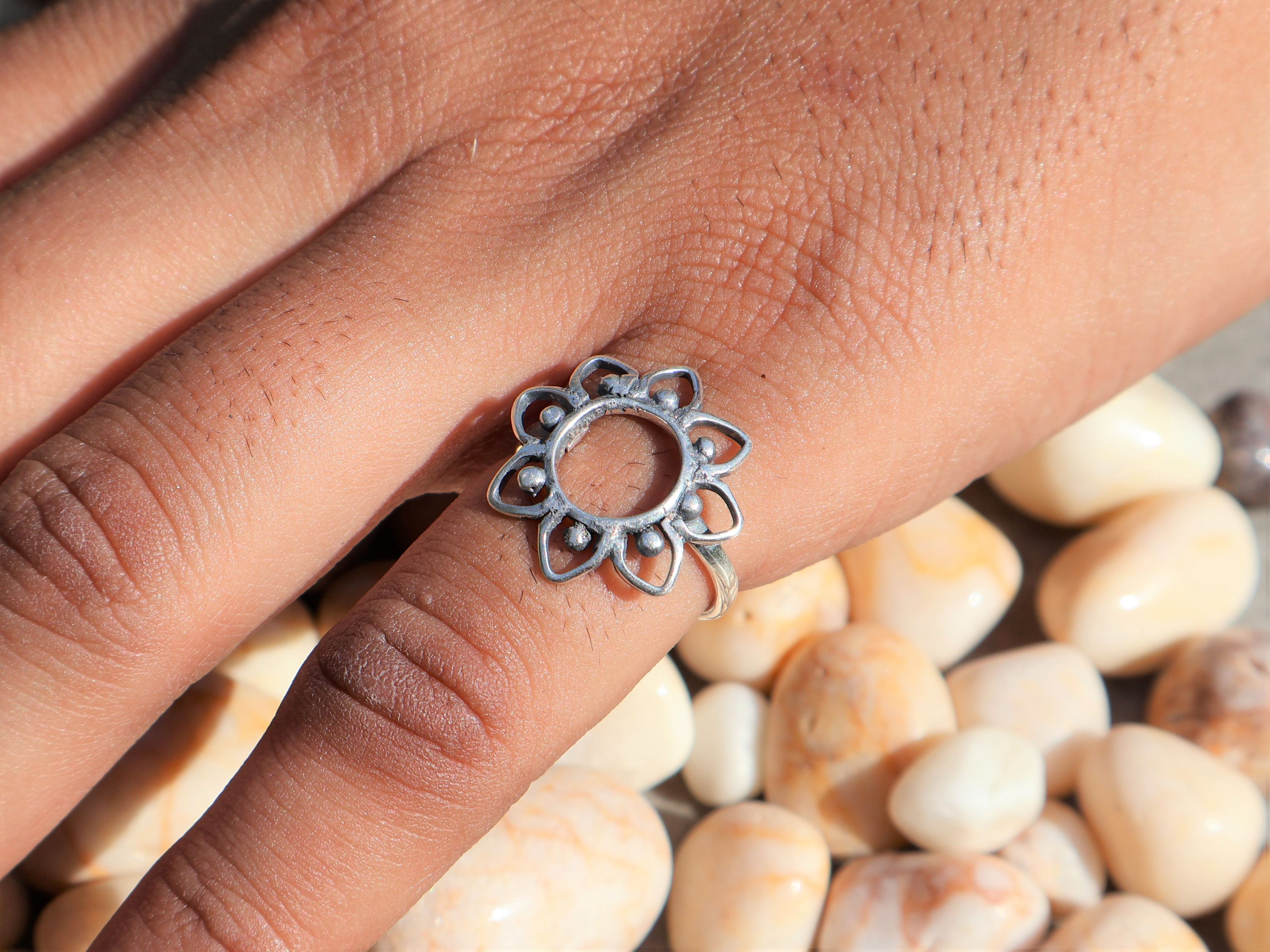 Handmade Silver Flower Ring, 925 Sterling Silver Ring, Handmade Ring, Size ONE SIZE - 9 Thumbnail