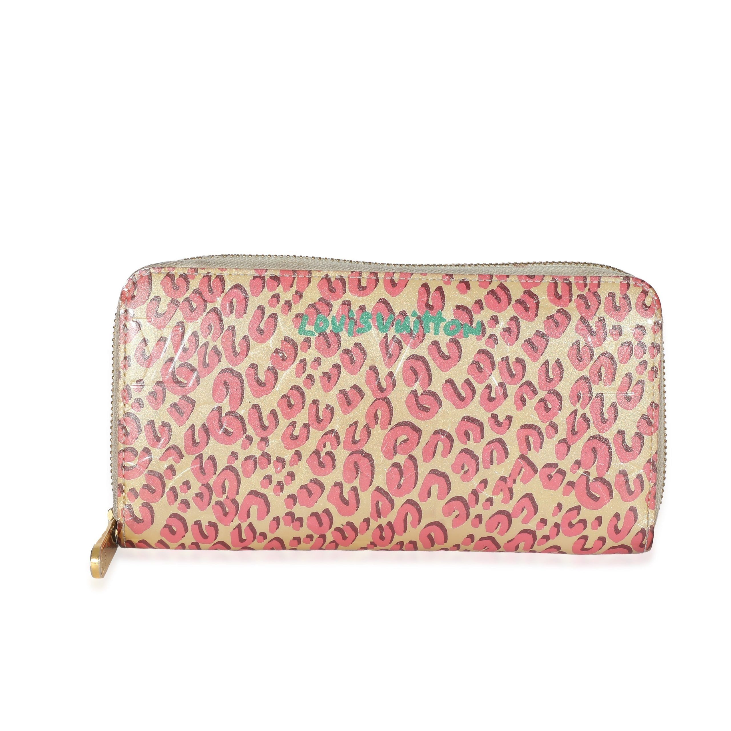image of Lv X Stephen Sprouse Blanc Corail Monogram Vernis Leopard Zippy Wallet in Yellow, Women's