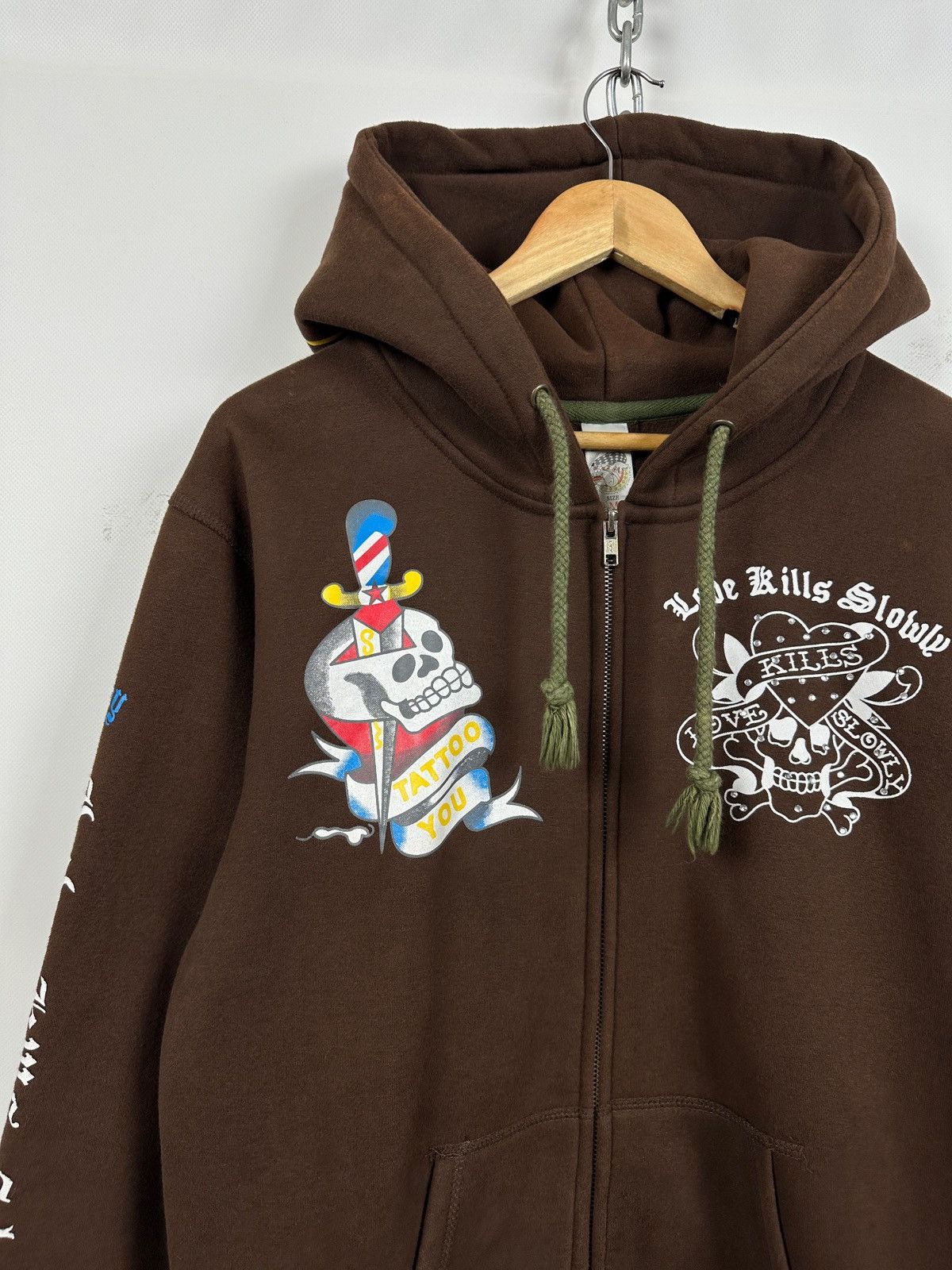 Ed Hardy Vintage Ed Hardy Rhinestones Skull Zip Up Brown Hoodie Size US M / EU 48-50 / 2 - 4 Thumbnail