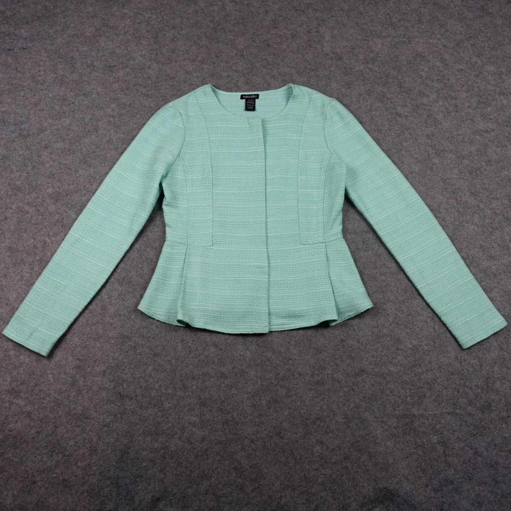 Vintage Stoosh Jacket Womens M Blue Tweed Collarless Peplum Blazer Tiffany VTG Y2K VTG Size M / US 6-8 / IT 42-44 - 2 Thumbnail
