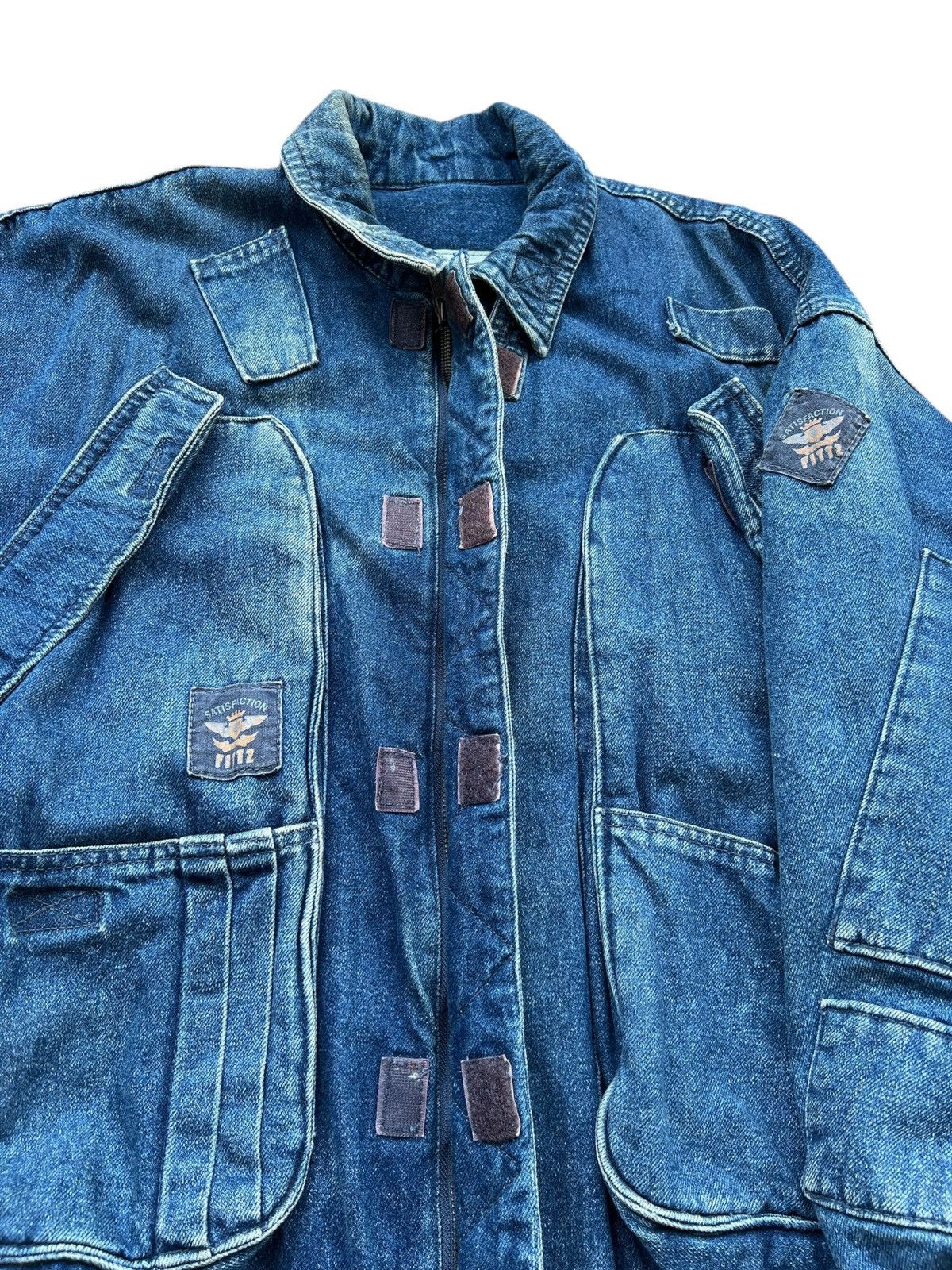 Japanese Brand 1990s FITTZ Utility Heavy Weight Multi Pocket Denim Jacket Size US XL / EU 56 / 4 - 6 Thumbnail