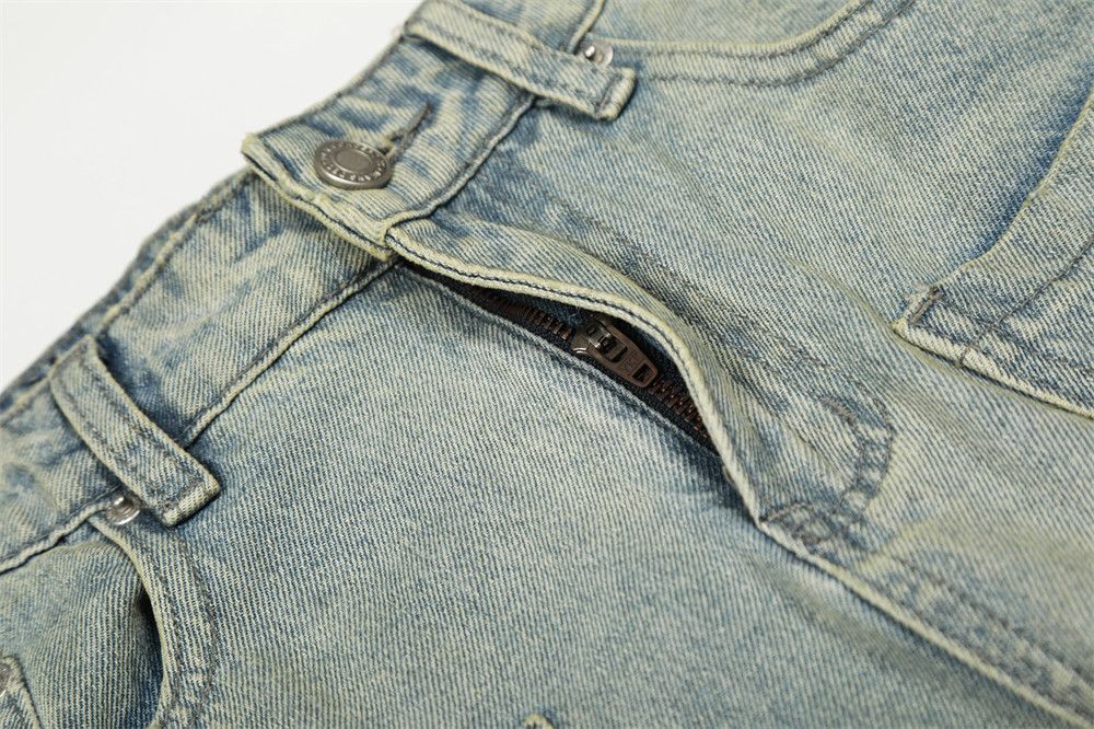 Jean Multi-pocket overalls men's punk washed distressed jeans Size US 34 / EU 50 - 3 Thumbnail