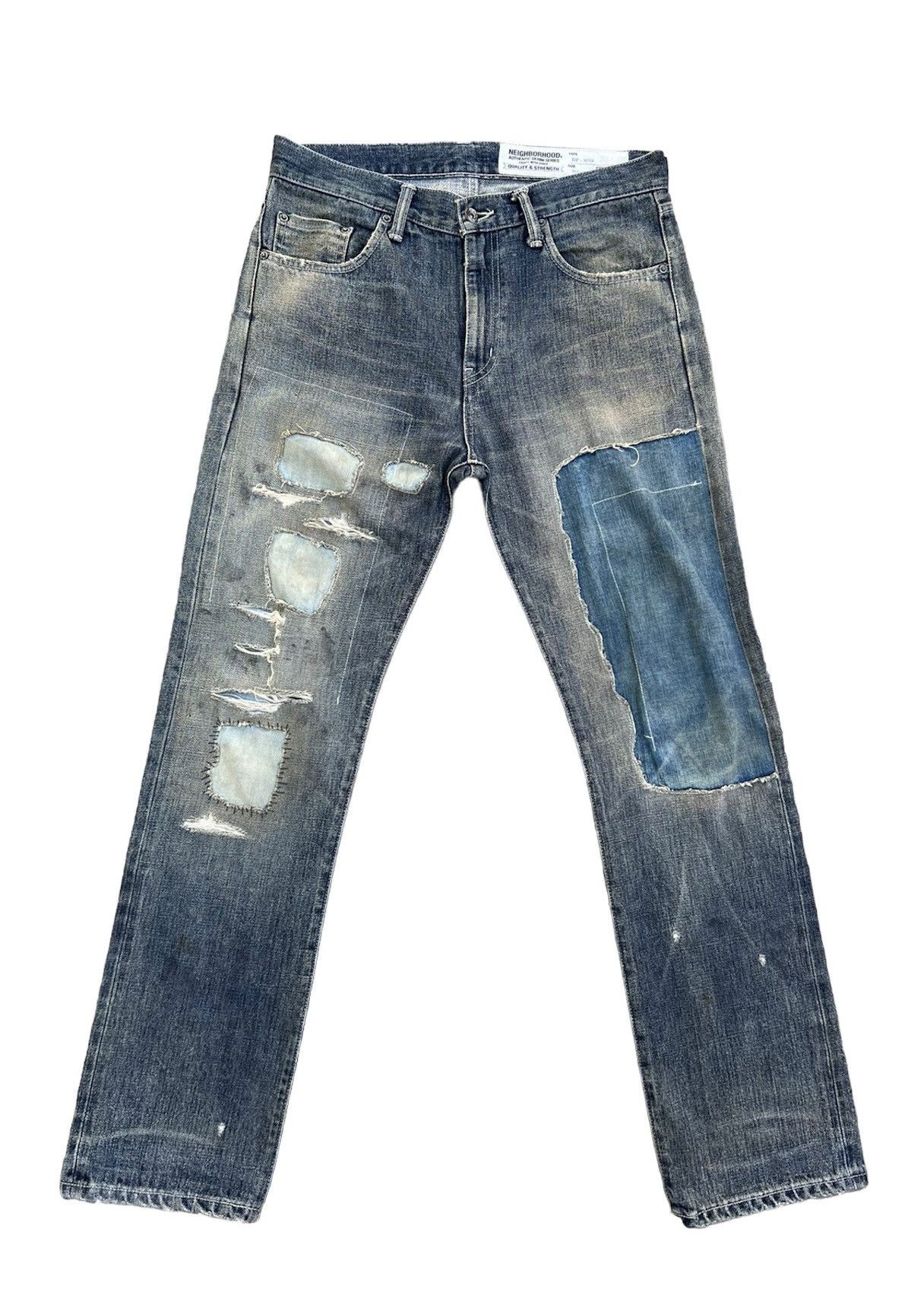 image of Neighborhood Ripped Patchwork Sashiko Denim Selvedge Jeans, Men's (Size 31)