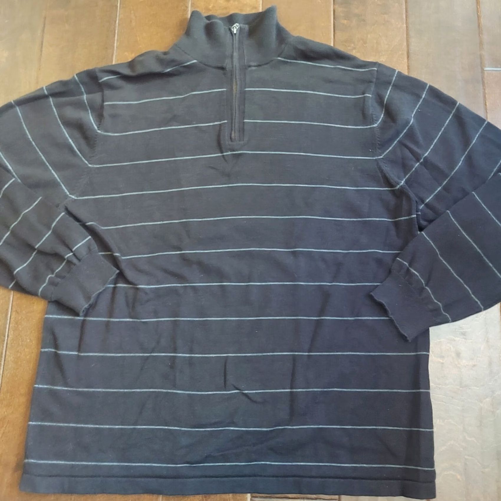 Van Heusen Van Heusen Men’s Black Striped Half Zip Turtleneck Sweatshirt - Size L, Wool/Cotton, Pullover, Vintage: No, Casual Size US L / EU 52-54 / 3 - 3 Thumbnail