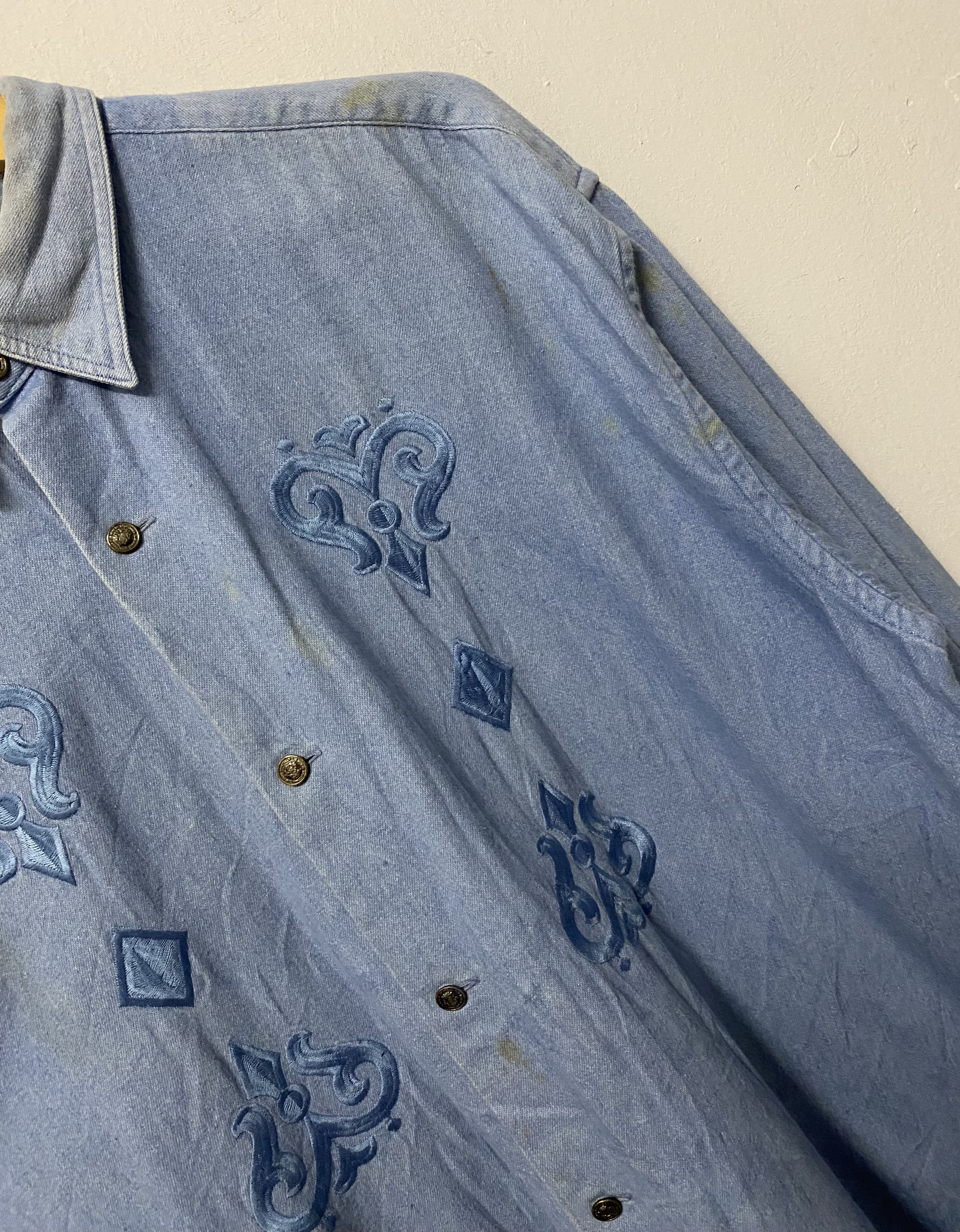 Melrose Vintage Men Melrose Pattern Embroidery Chambray Shirts Size US L / EU 52-54 / 3 - 6 Thumbnail