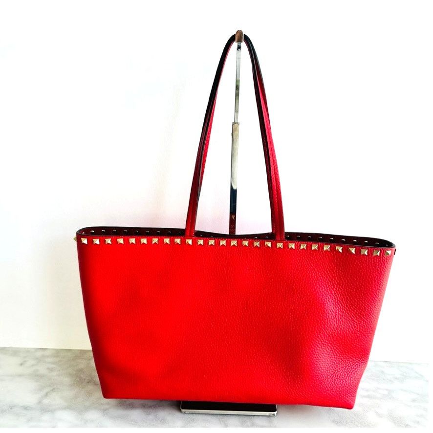 Valentino Valentino Garavani Trapeze Rockstud Handle Tote Red Leather Size ONE SIZE - 6 Thumbnail