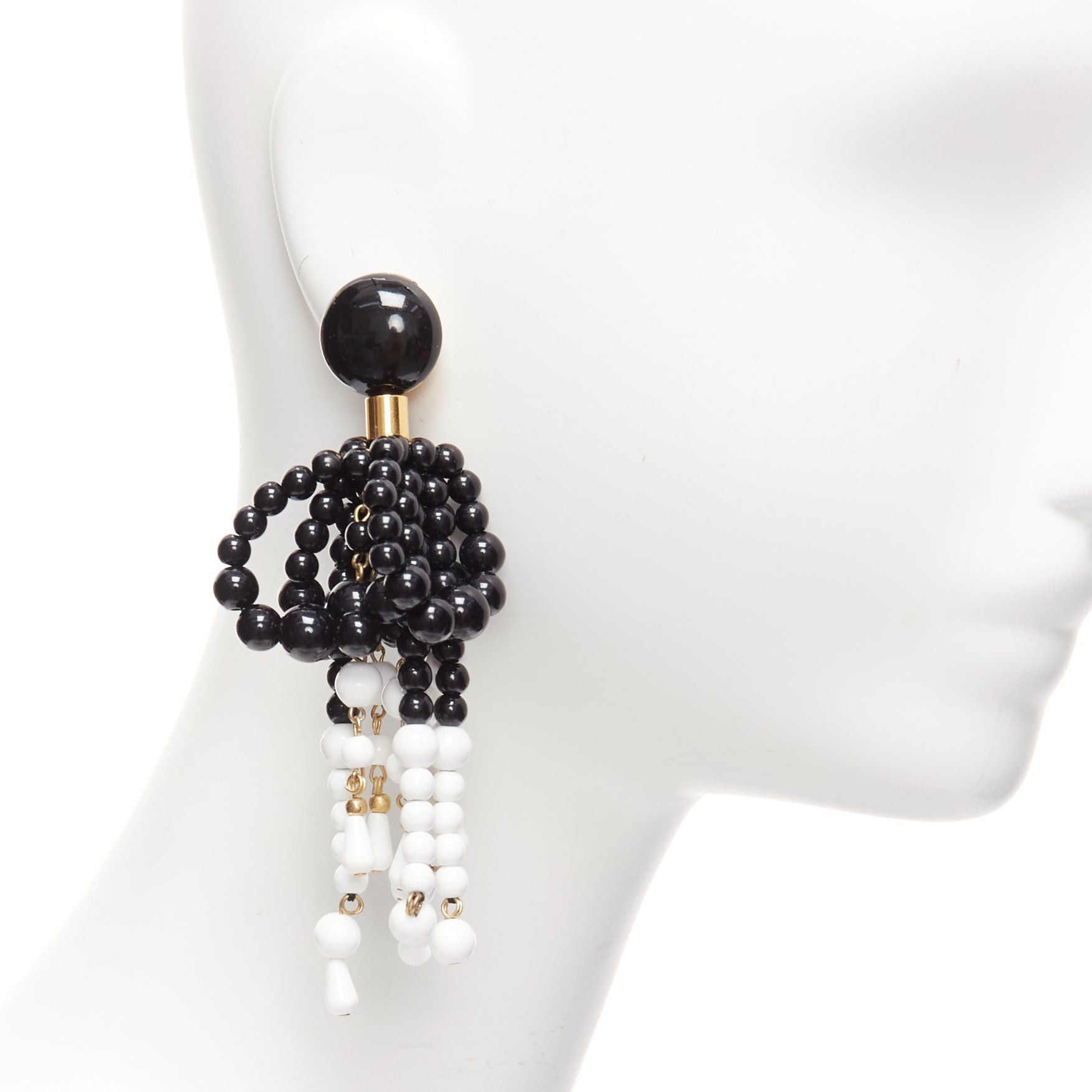 Marni MARNI black white plastic beads drop tassel statement dangling clip on earrings pair Size ONE SIZE - 1 Thumbnail