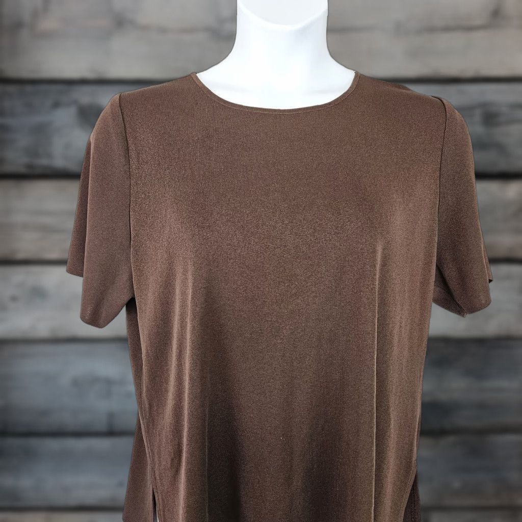 Vintage Exclusively Misook Womens Top Sz 1X Solid Brown Short Sleeve Size XL / US 12-14 / IT 48-50 - 1 Thumbnail