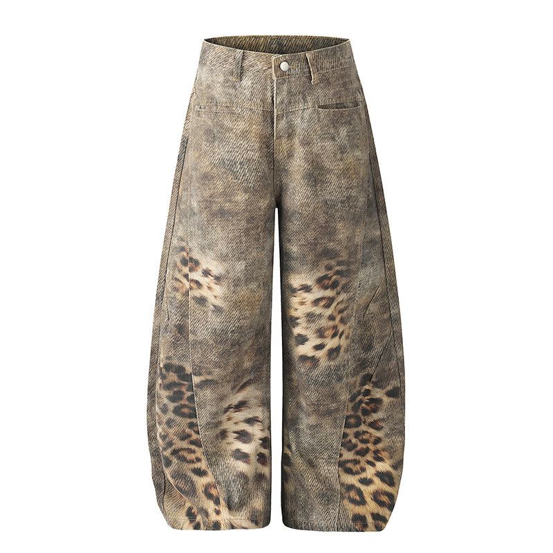 Vintage American retro distressed leopard print wide-leg jeans Size US 32 / EU 48 - 1 Thumbnail