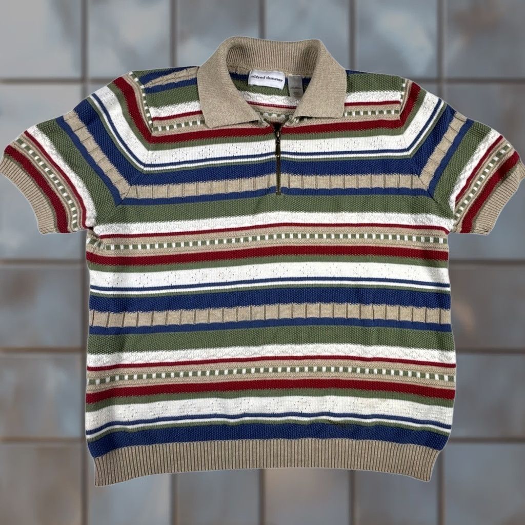 Vintage VINTAGE Alfred Dunner Striped Quarter Zip Knit Sweater Women's L Green Size L / US 10 / IT 46 - 1 Thumbnail