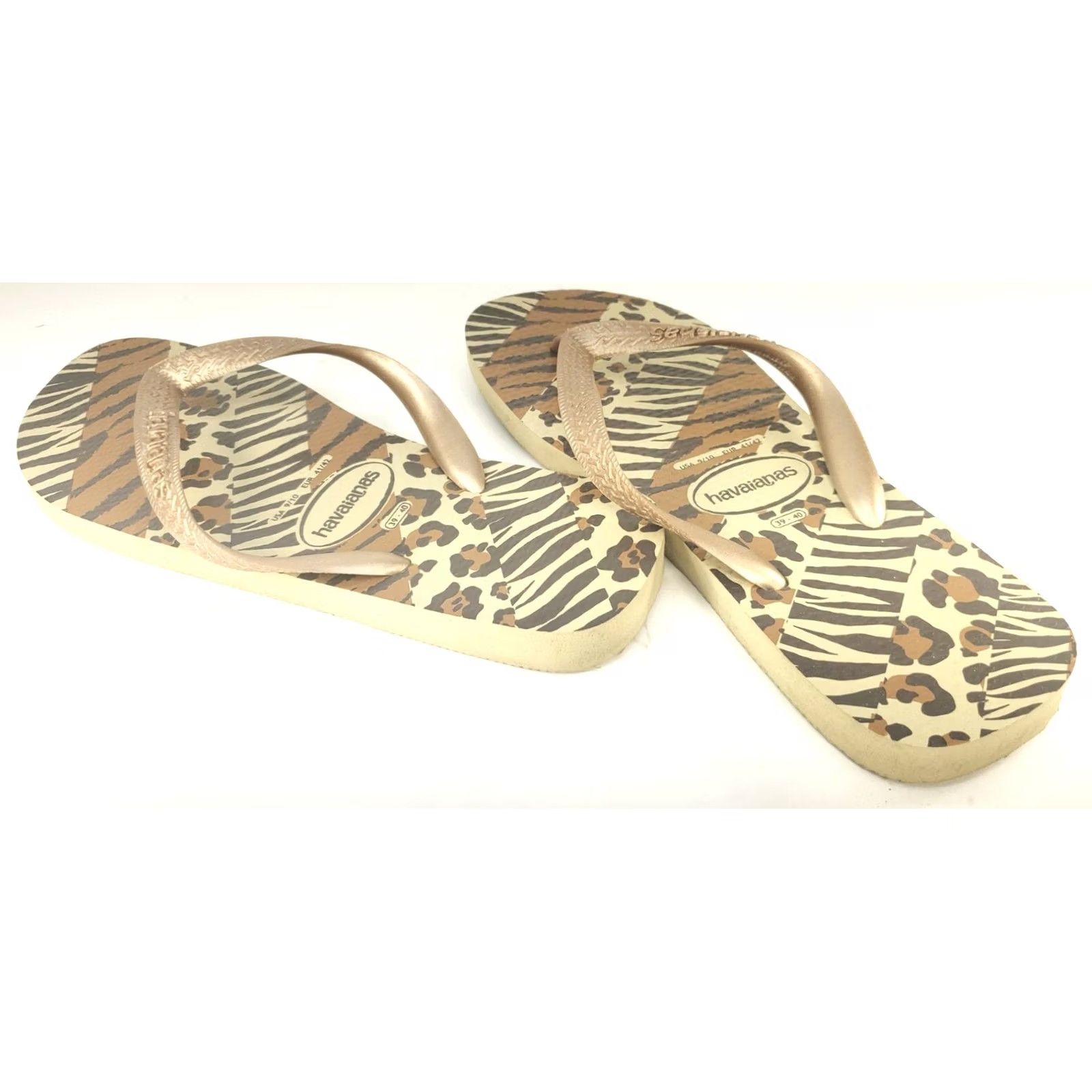 Vintage Havaianas Flip Flops Women's Size 9-10 Brown Gold Tiger Striped Slip On Sandal Pattern Straps Footbed Rubber Size US 9 / IT 39 - 5 Thumbnail