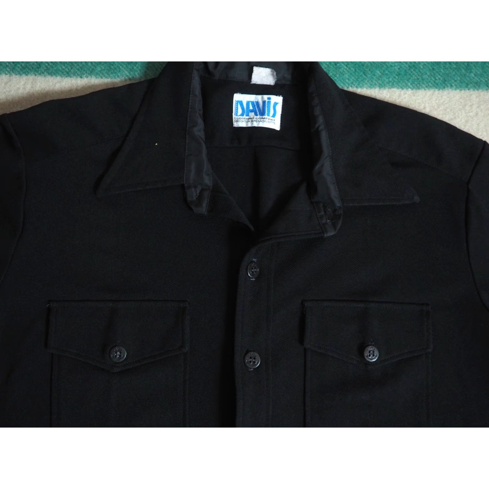 Vintage VTG 70s Davis USN Black Poly Sailor Hippy Military Button Shirt Mens L Size US L / EU 52-54 / 3 - 2 Thumbnail