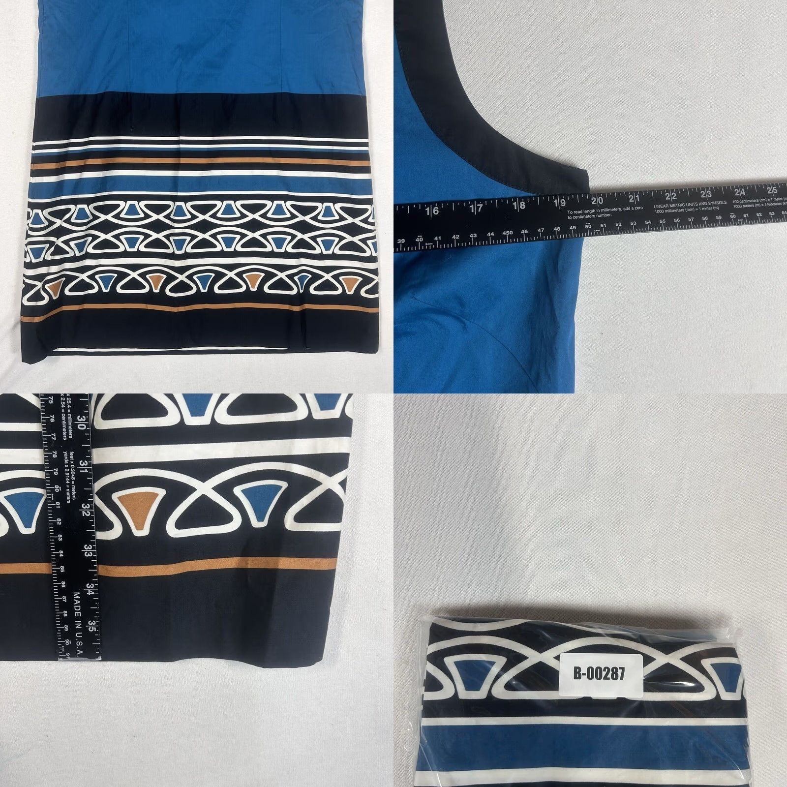 Loft VINTAGE Loft NEW Mini Summer Dress Womens 10 Blue Geometric Button Up Casual Party NWT Size L / US 10 / IT 46 - 9 Thumbnail