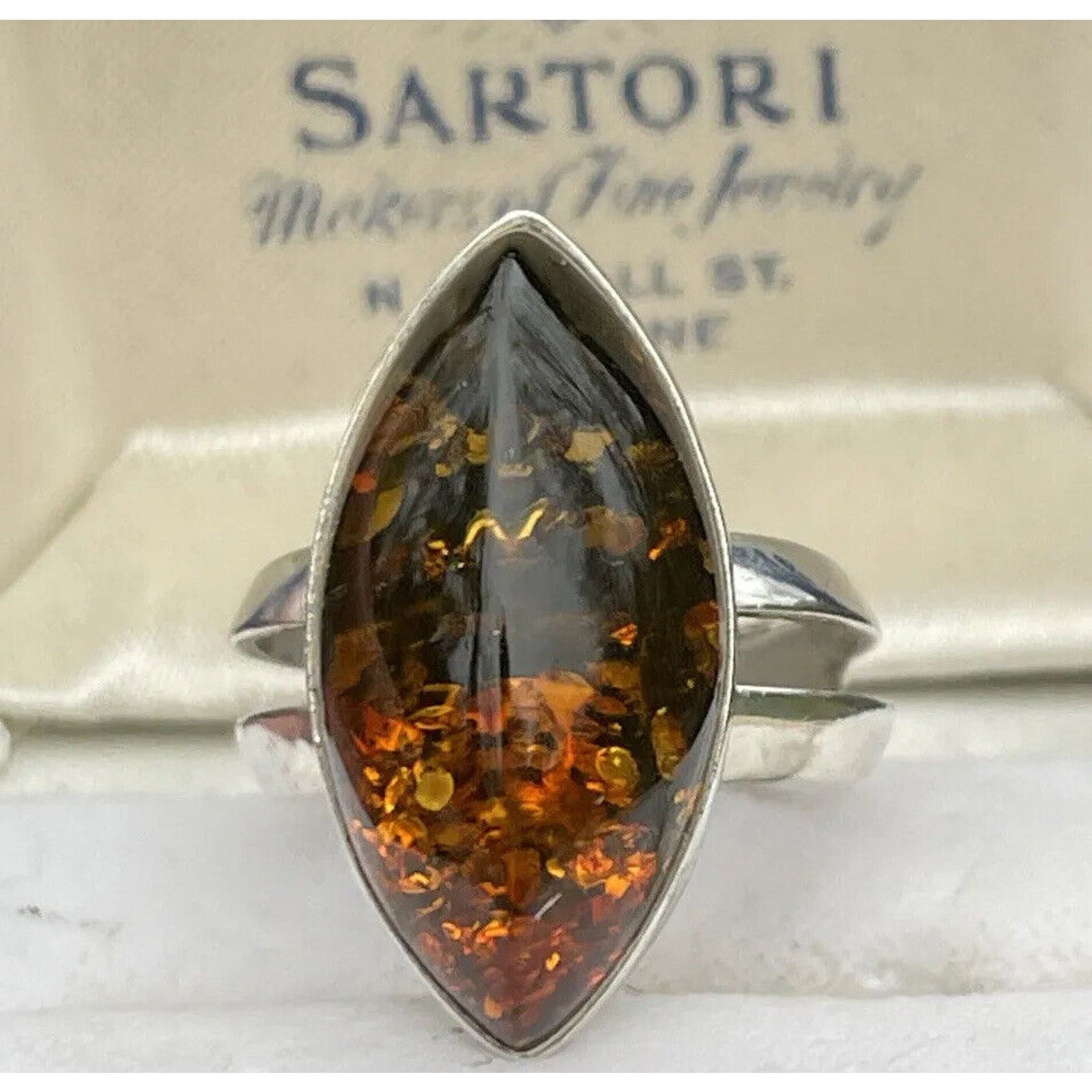 Vintage Valerio Vintage Sterling Silver 925 Amber Ring v8 Size 9 Size ONE SIZE - 2 Thumbnail