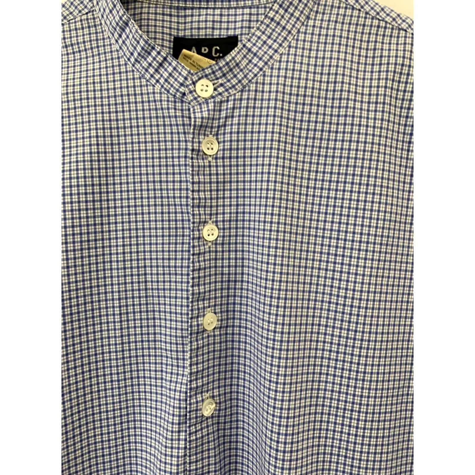 A.P.C. A.P.C. Men’s Blue Check Plaid Grandad Collar Shirt S Long Sleeve Cotton Mens Shirt Size US S / EU 44-46 / 1 - 6 Thumbnail