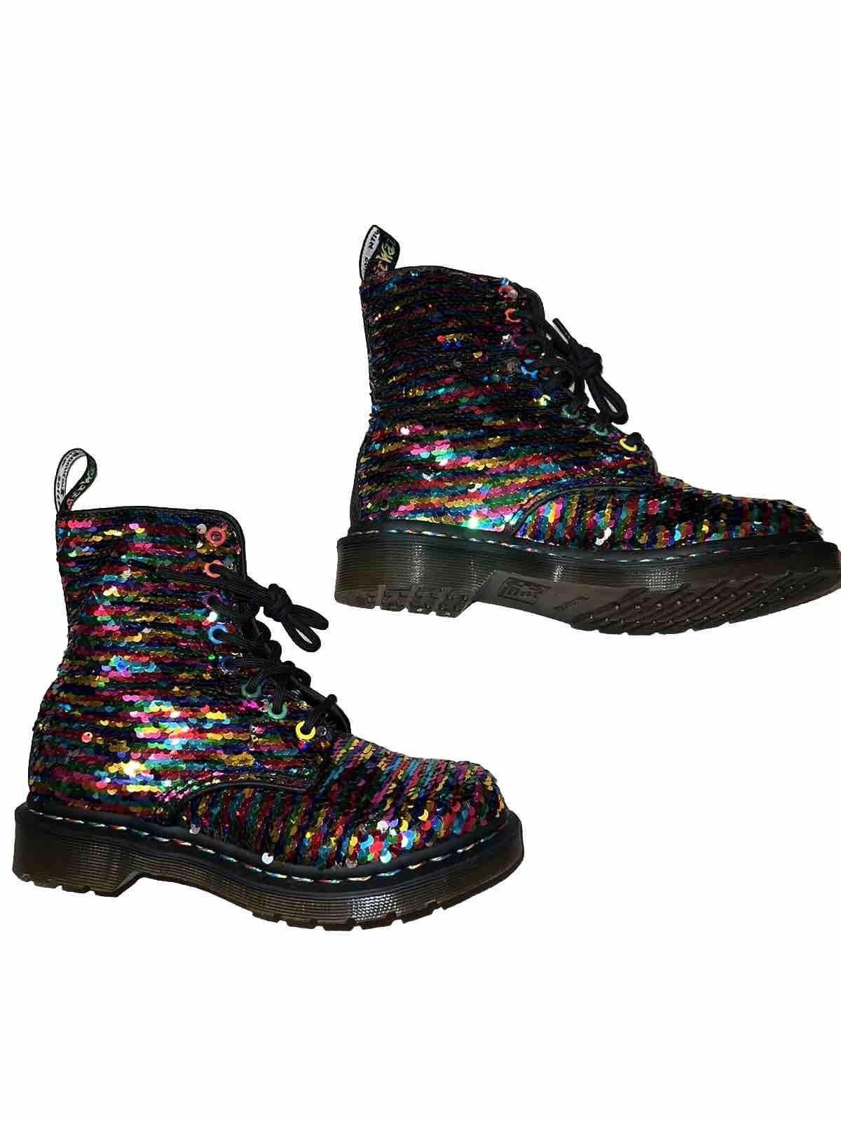 Dr. Martens NEW Dr Martens 1460 Pascal Rainbow Silver Sequin Boots US 6 Size US 6 / IT 36 - 2 Thumbnail