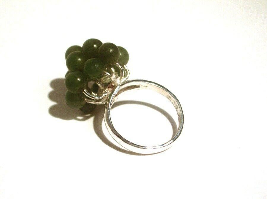 Designer Grape Cluster Cocktail Ring Sterling Green Jade Bead Size ONE SIZE - 3 Thumbnail