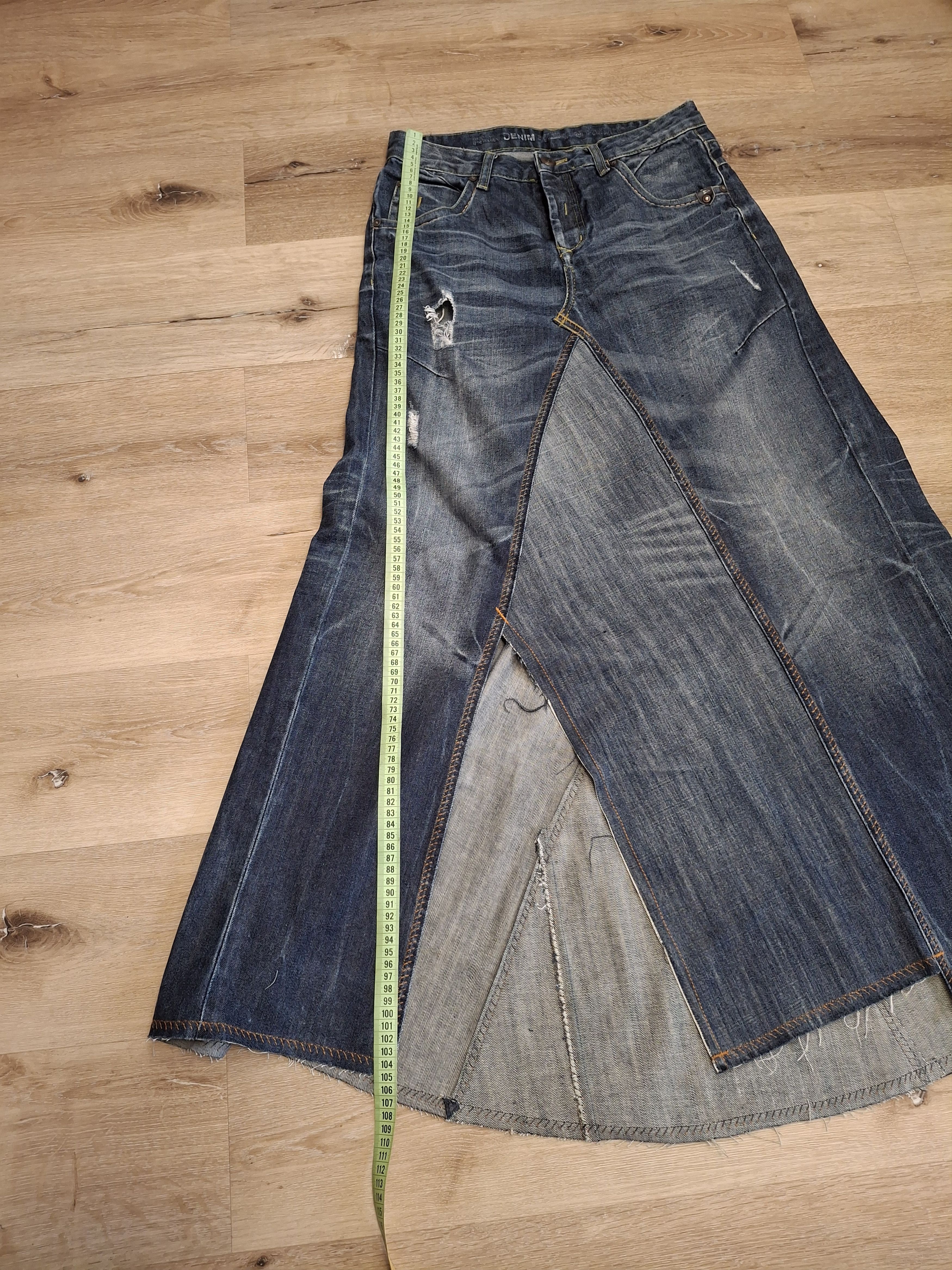 Handmade Avant Garde Deconstructed Rigid Denim Maxi Skirt Size 32" / US 10 / IT 46 - 13 Thumbnail