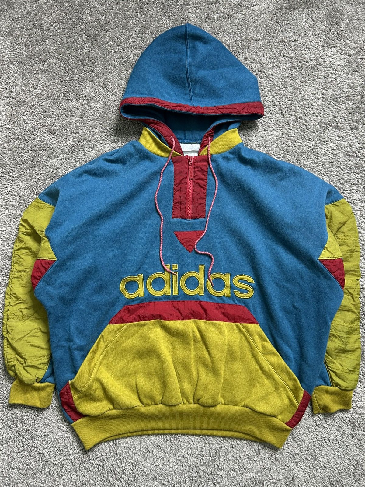 Adidas Vintage 60s/70s Adidas Quarter Tri Tone Zip Hoodie Puffer Size US M / EU 48-50 / 2 - 1 Thumbnail