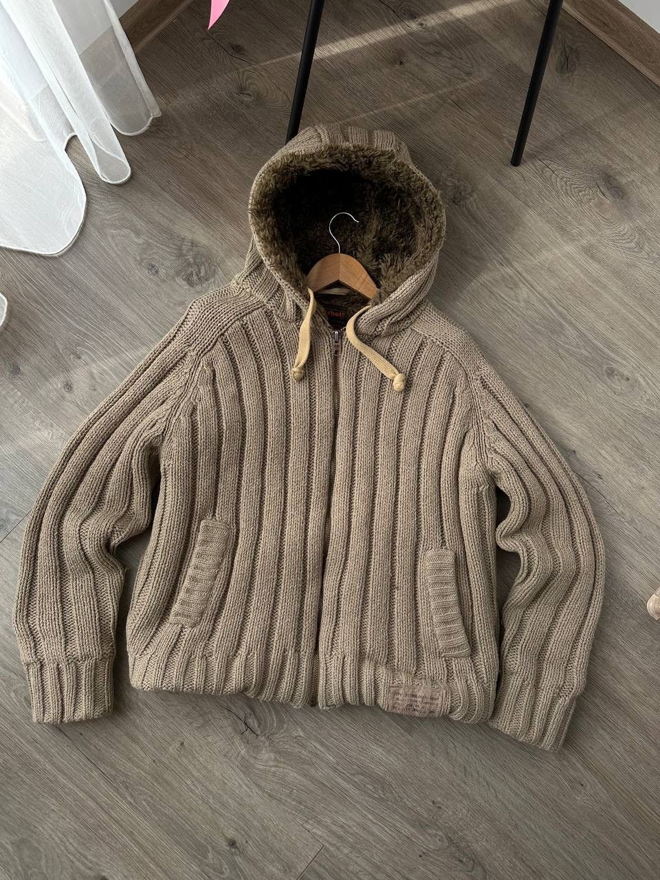 Japanese Brand × Schott × Vintage Vintage Schott NYC Faux Fur Beige Ribbed Knit Sweater Jacket Size US M / EU 48-50 / 2 - 8 Thumbnail