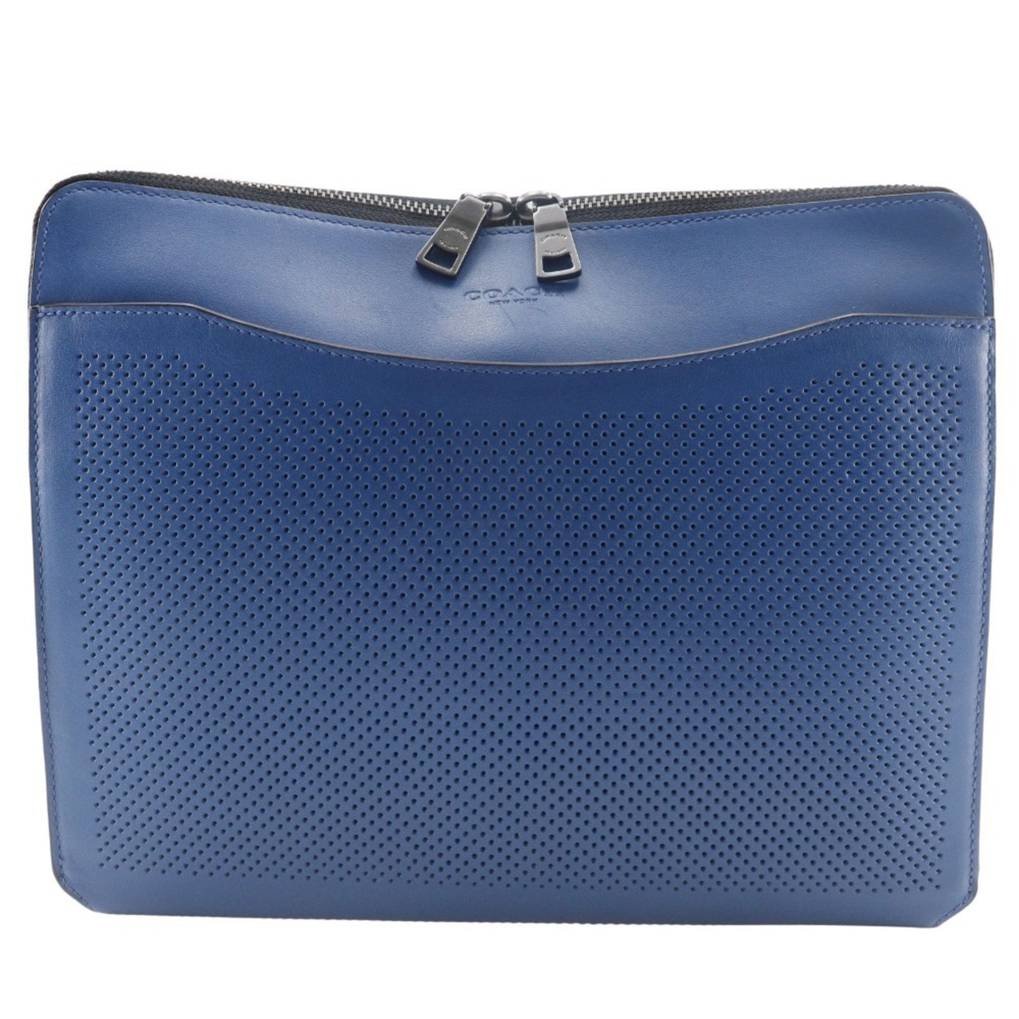 Coach COACH Tablet Case Clutch Bag Punching Leather Blue A5 Double Unisex Size ONE SIZE - 1 Thumbnail