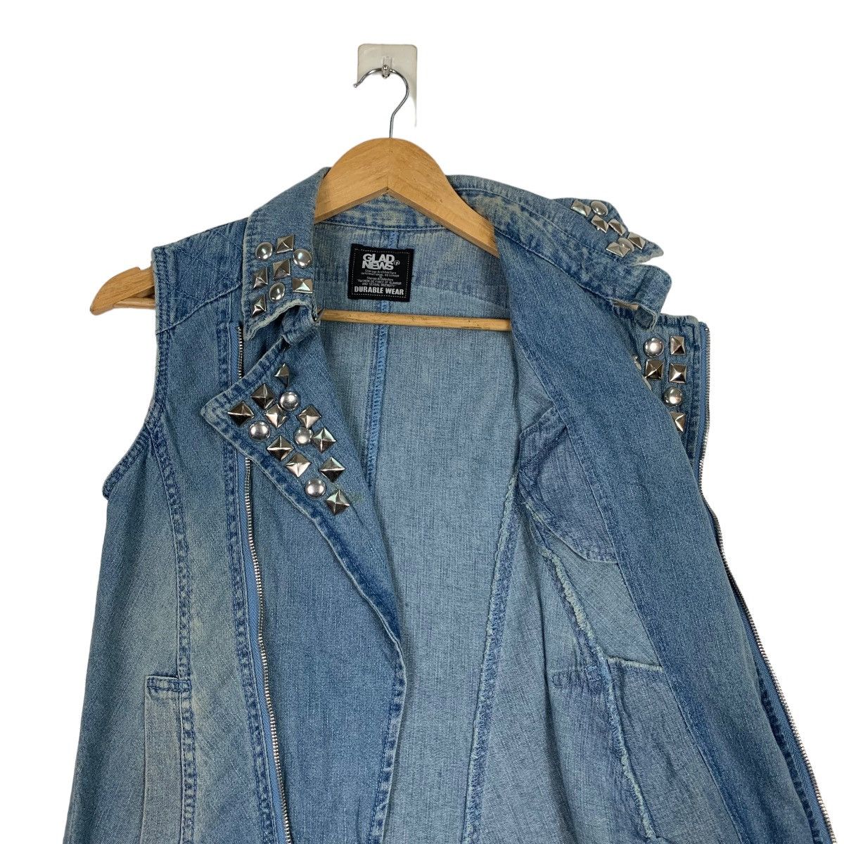 Japanese Brand GLAD NEWS Studded Double Collar Denim Vest #1092-C50 Size XS / US 0-2 / IT 36-38 - 10 Thumbnail
