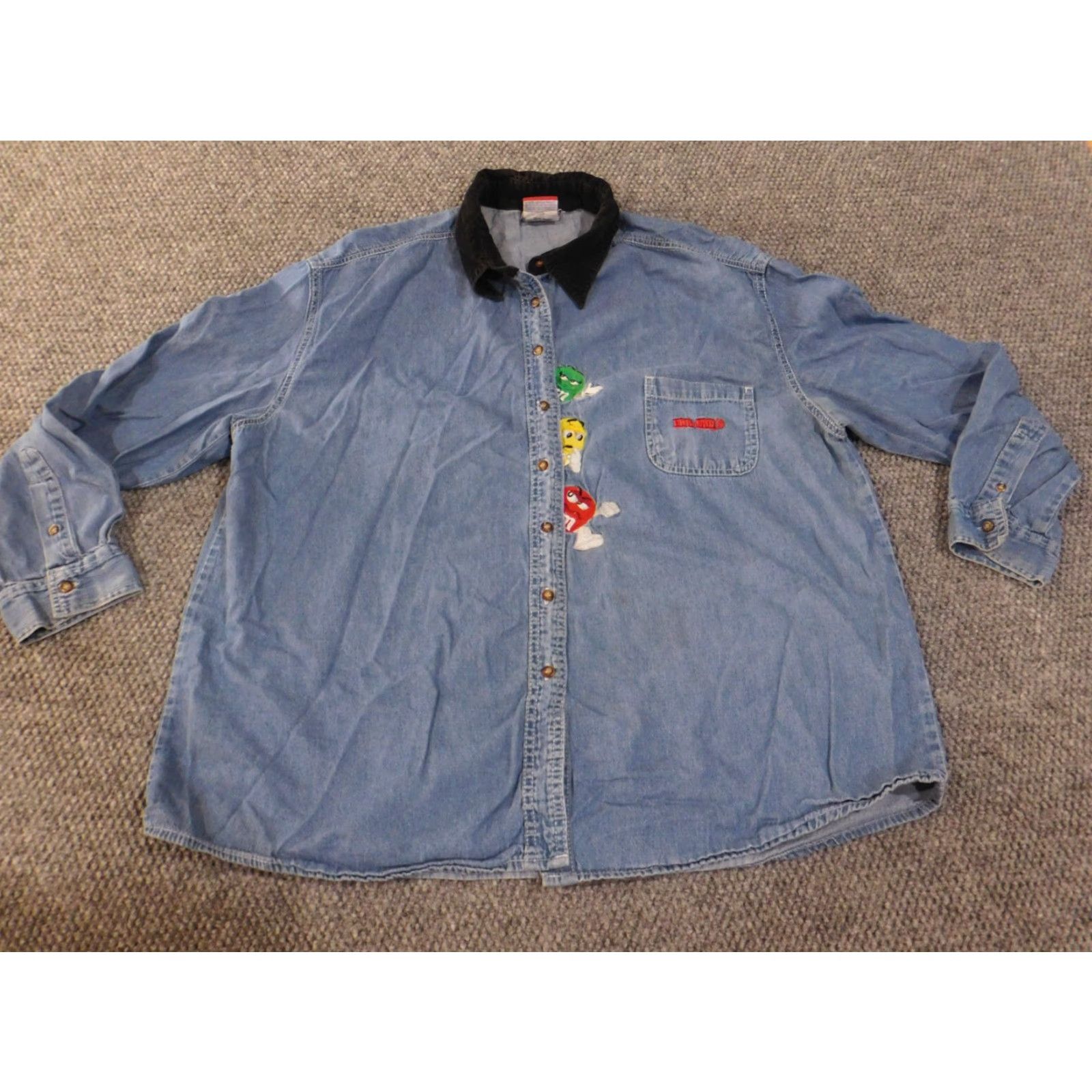 Denime M&M Shirt XL Mens Denim Embroidered Blue Button-Up Long Sleeve Corduroy Vintage? No Size US XL / EU 56 / 4 - 3 Thumbnail