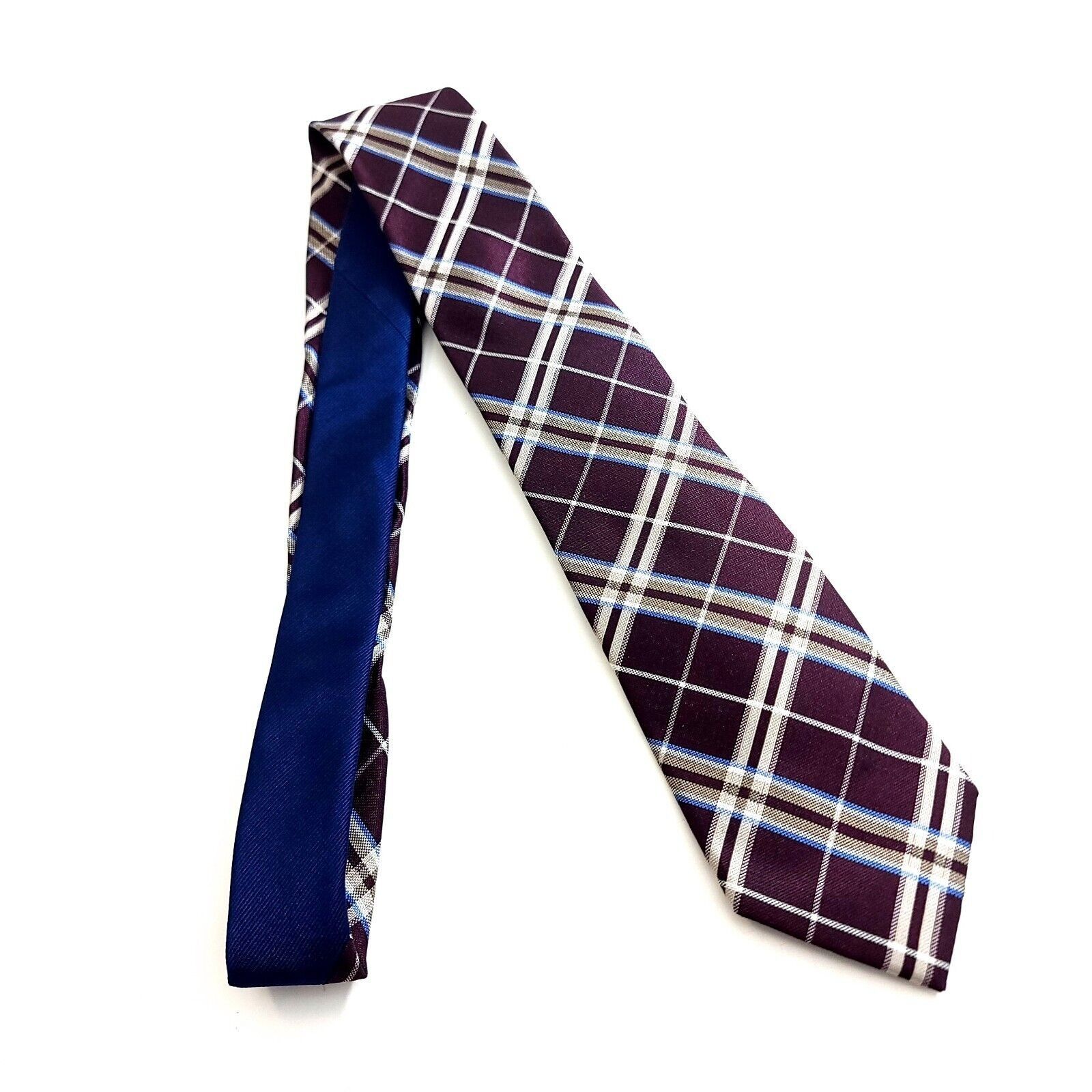 Tommy Hilfiger Tommy Hilfiger Purple Tan Woven Plaid Silk Tie Size ONE SIZE - 6 Thumbnail