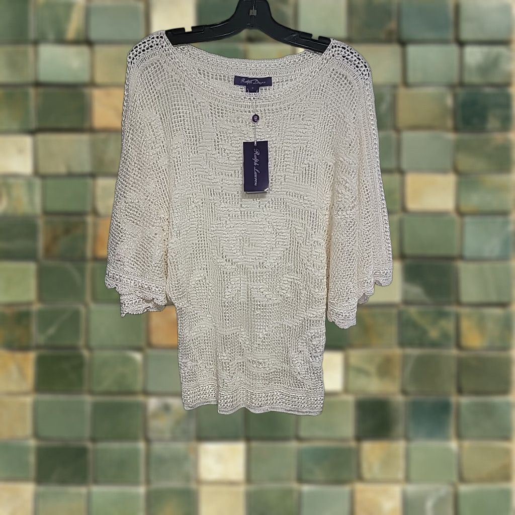 Ralph Lauren Purple Label VINTAGE Ralph Lauren Purple Label Crochet Sweater Pullover Lace Cream M Womens Size M / US 6-8 / IT 42-44 - 1 Thumbnail