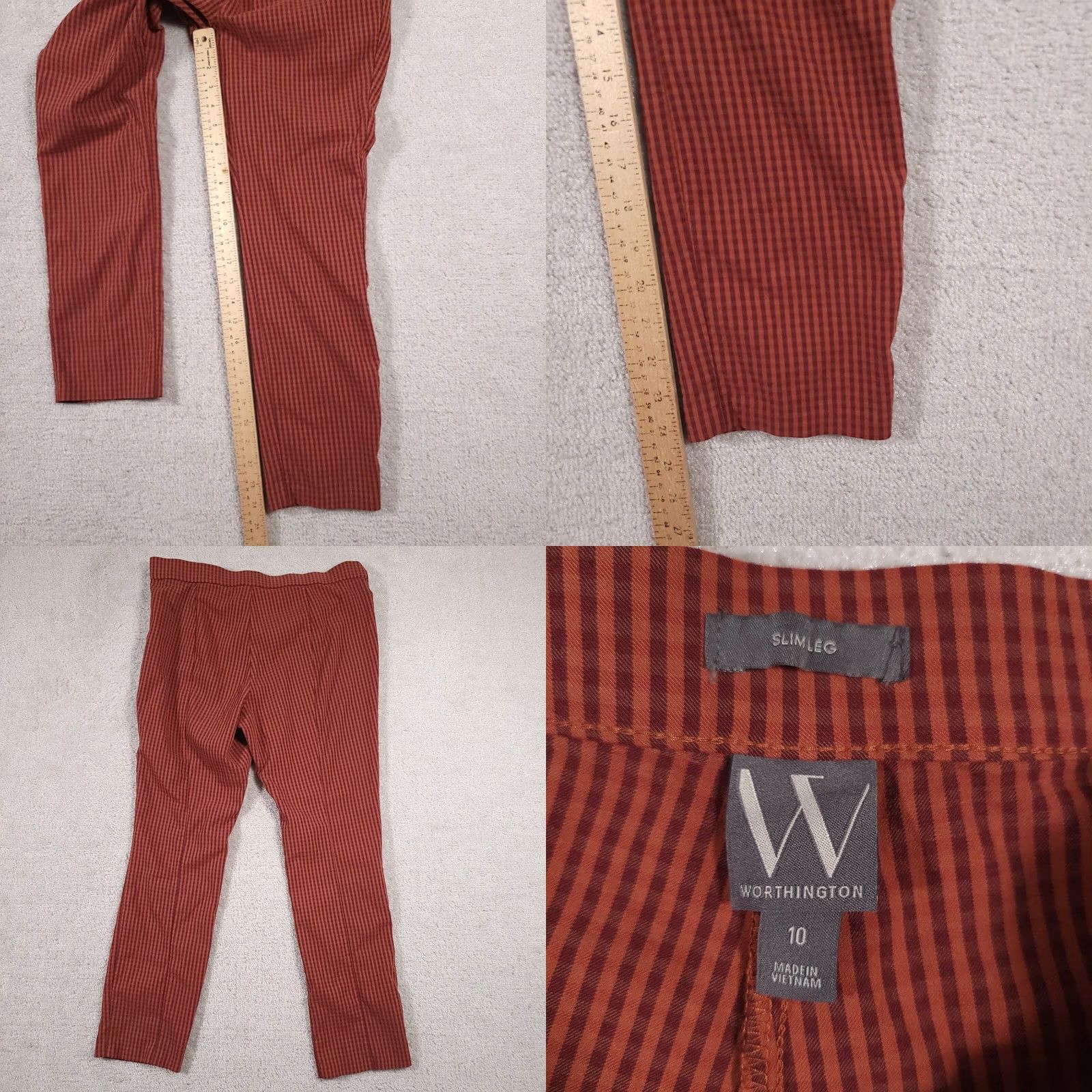 Worthington Worthington Pant Slacks Trouser Capri Women's 10 Orange Checked Slim Leg Cropped Size 32" / US 10 / IT 46 - 8 Thumbnail