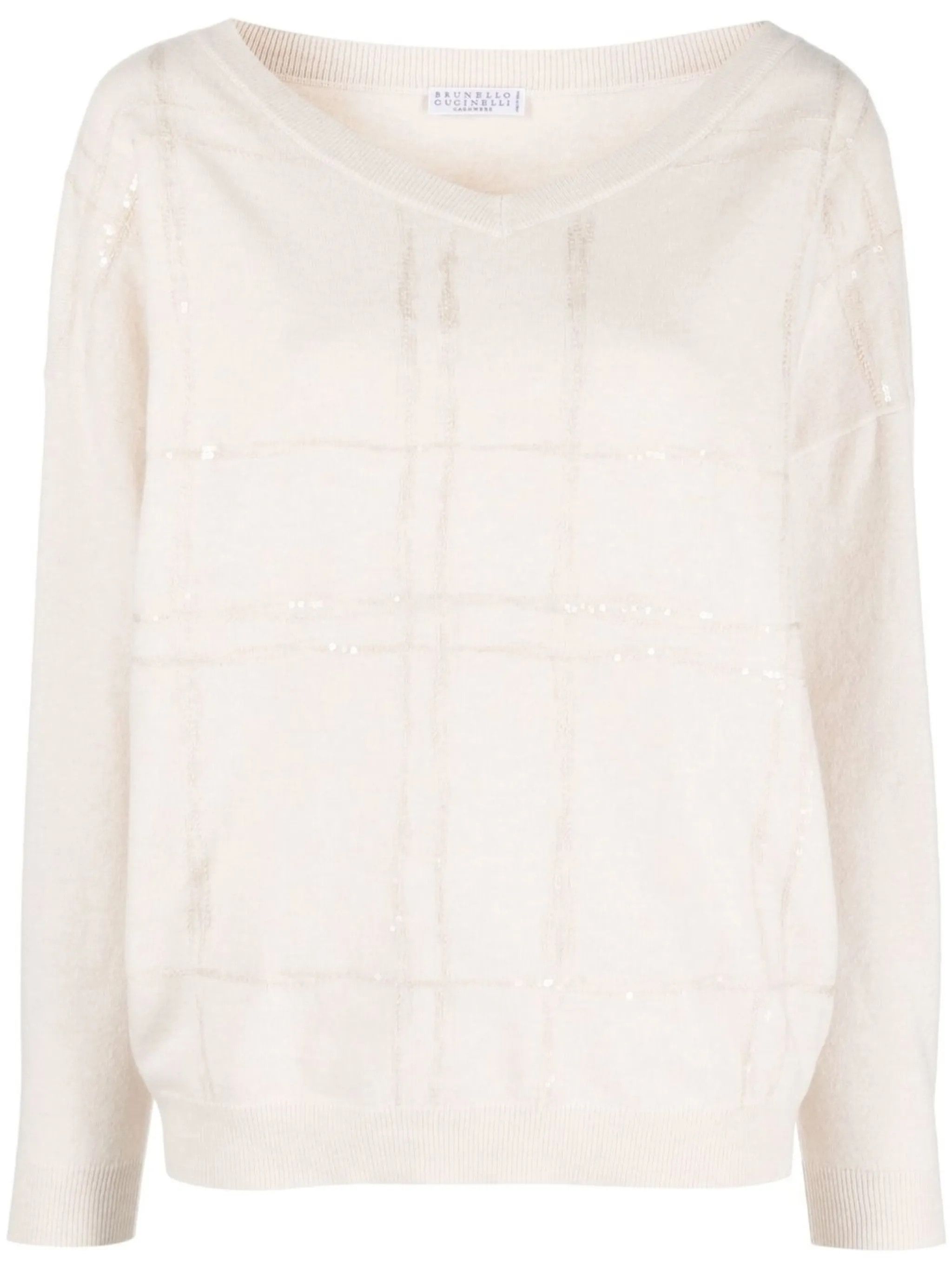 Brunello Cucinelli o1y0825 V-neck Sweater in Ivory Size XS / US 0-2 / IT 36-38 - 1 Thumbnail