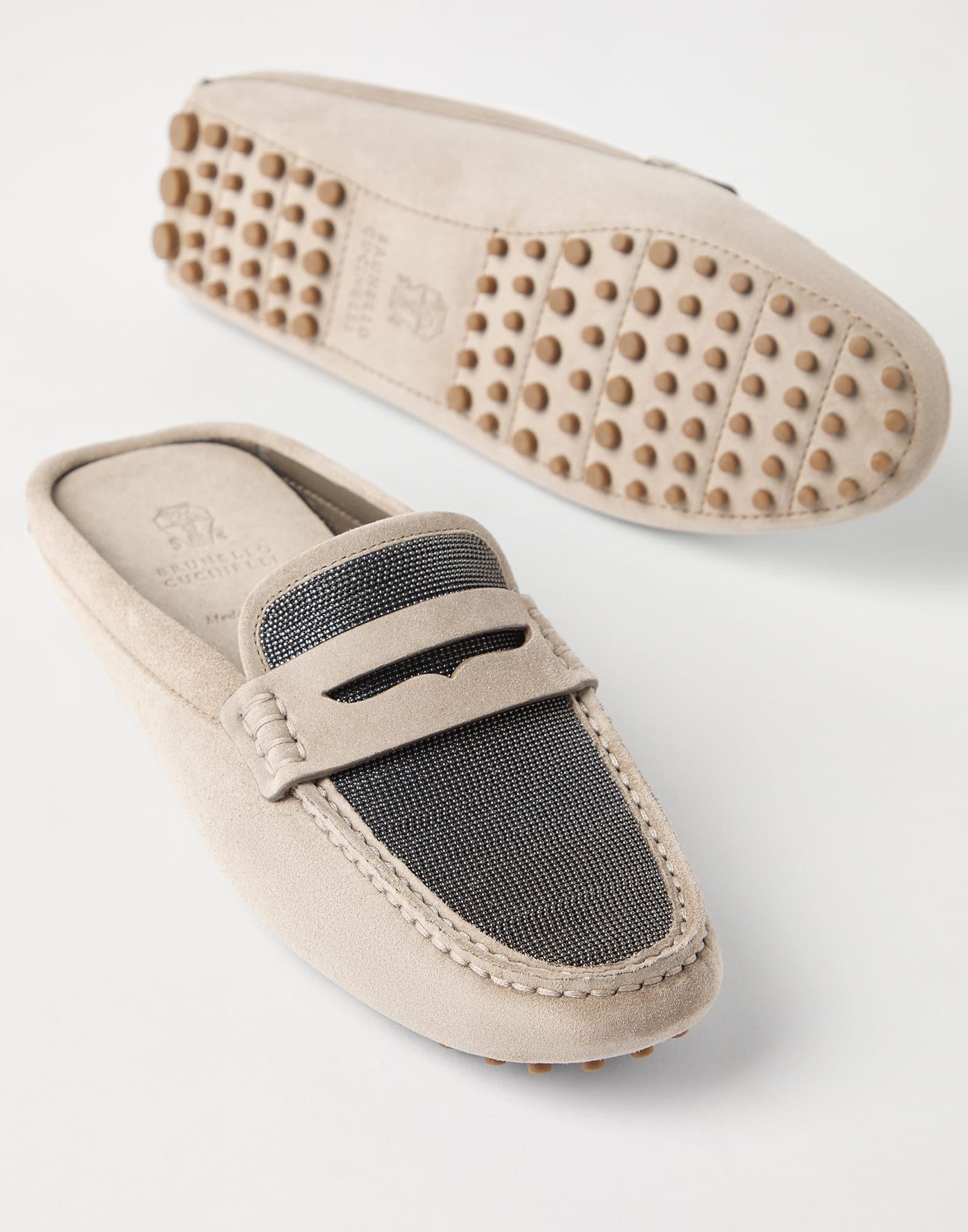 Brunello Cucinelli o1la1rc1a0326 Precious Driving Mules in Suede in Beige Size US 8 / IT 38 - 3 Thumbnail