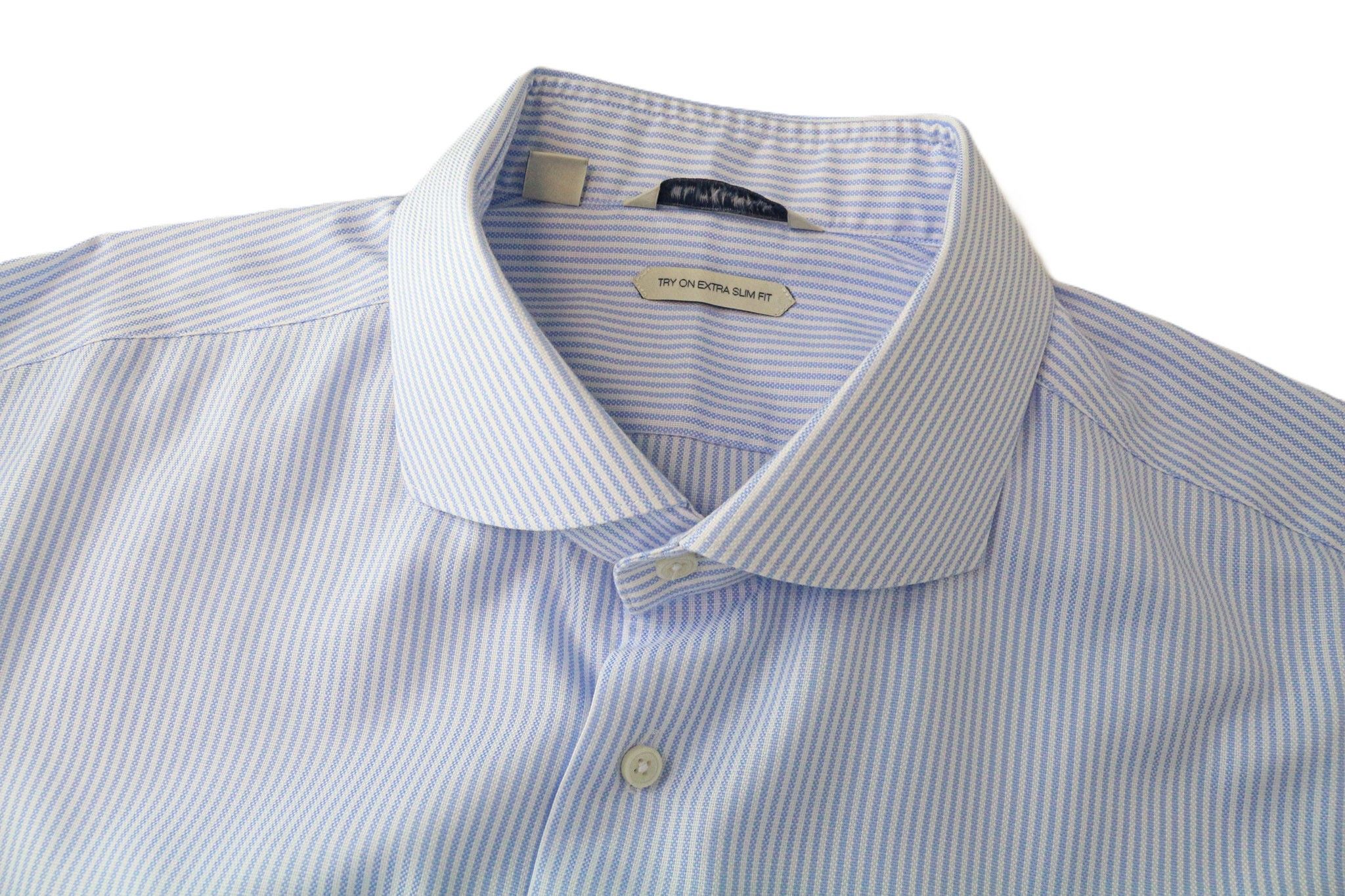 Suitsupply 46/18 Extra Slim Blue Cotton Cutaway Striped Shirt 79163 Size 46R - 3 Thumbnail