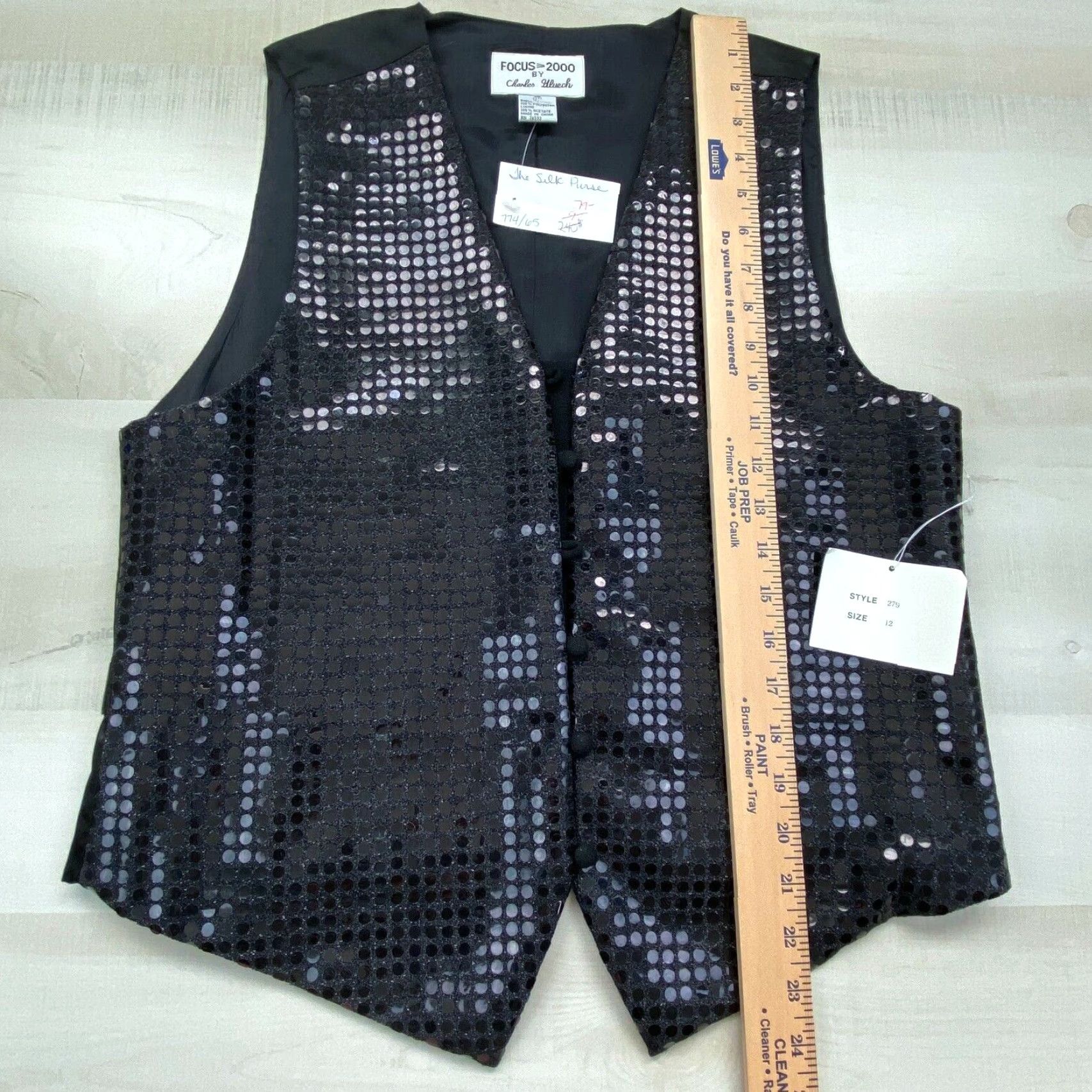 Vintage Focus 2000 by Charles Gluech Womens Vest 12 Black Sequined Embellished New Size XL / US 12-14 / IT 48-50 - 6 Thumbnail