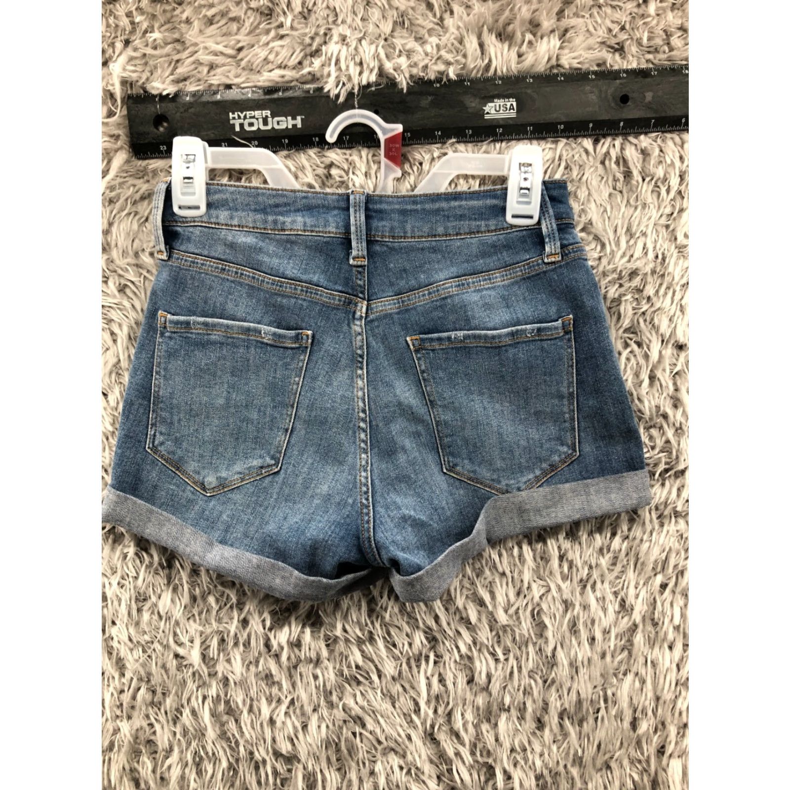 Vintage Arizona Shorts Denim Jeans Cuffed - Juniors Size 7 Dark Wash Blue - 5-Pocket Boyfriend Runway Style - Zip Closure, Mid Rise, Regular Fit - Women’s Size 28" / US 6 / IT 42 - 6 Thumbnail