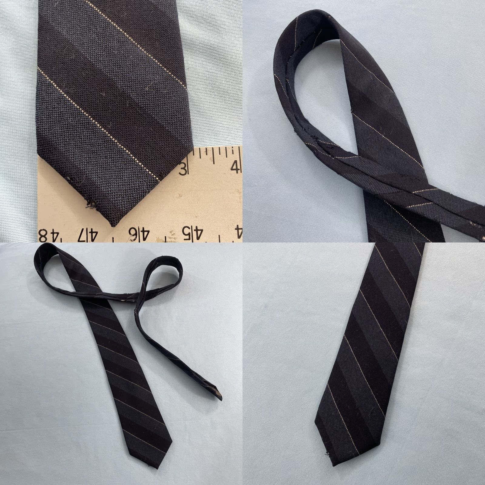 Vintage VINTAGE Christopher Hayes Wool Tie Striped Repp Necktie Dark Blue 58" 3x56 Men Jewelry & Accessories Wool Tie Triband Blue Gray Satin Ornamented Size ONE SIZE - 11 Thumbnail
