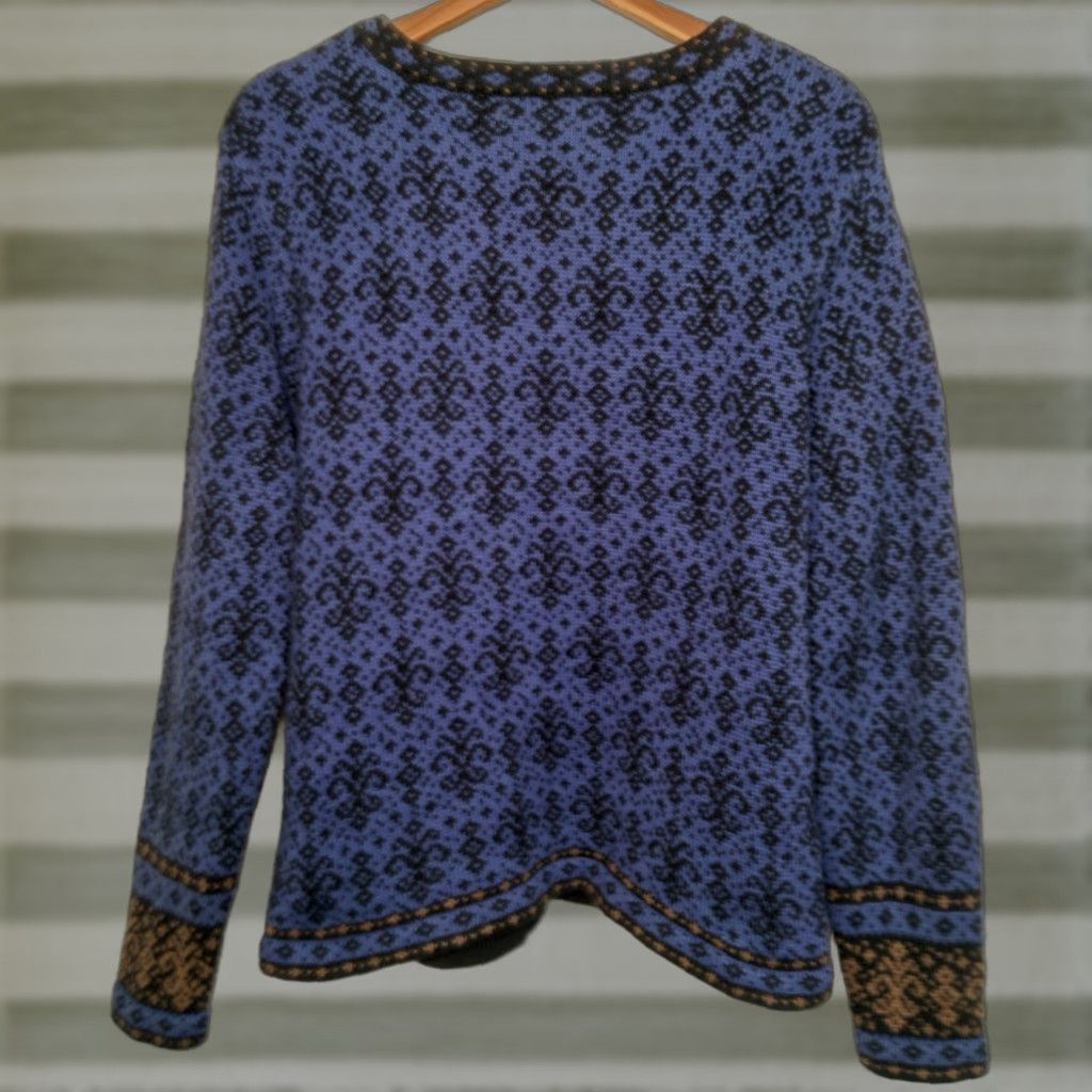 Vintage Nomadic Traders Cardigan Sweater Women L Blue Fleur Di Lis Button Up Nordic Size L / US 10 / IT 46 - 1 Thumbnail