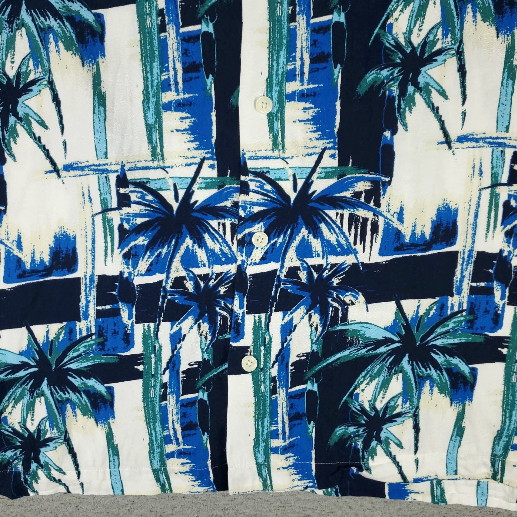 Original Penguin VINTAGE Penguin Shirt Mens 2XL Blue Viscose Camp Collar Button Up Palm Tree Print Size US XXL / EU 58 / 5 - 3 Thumbnail