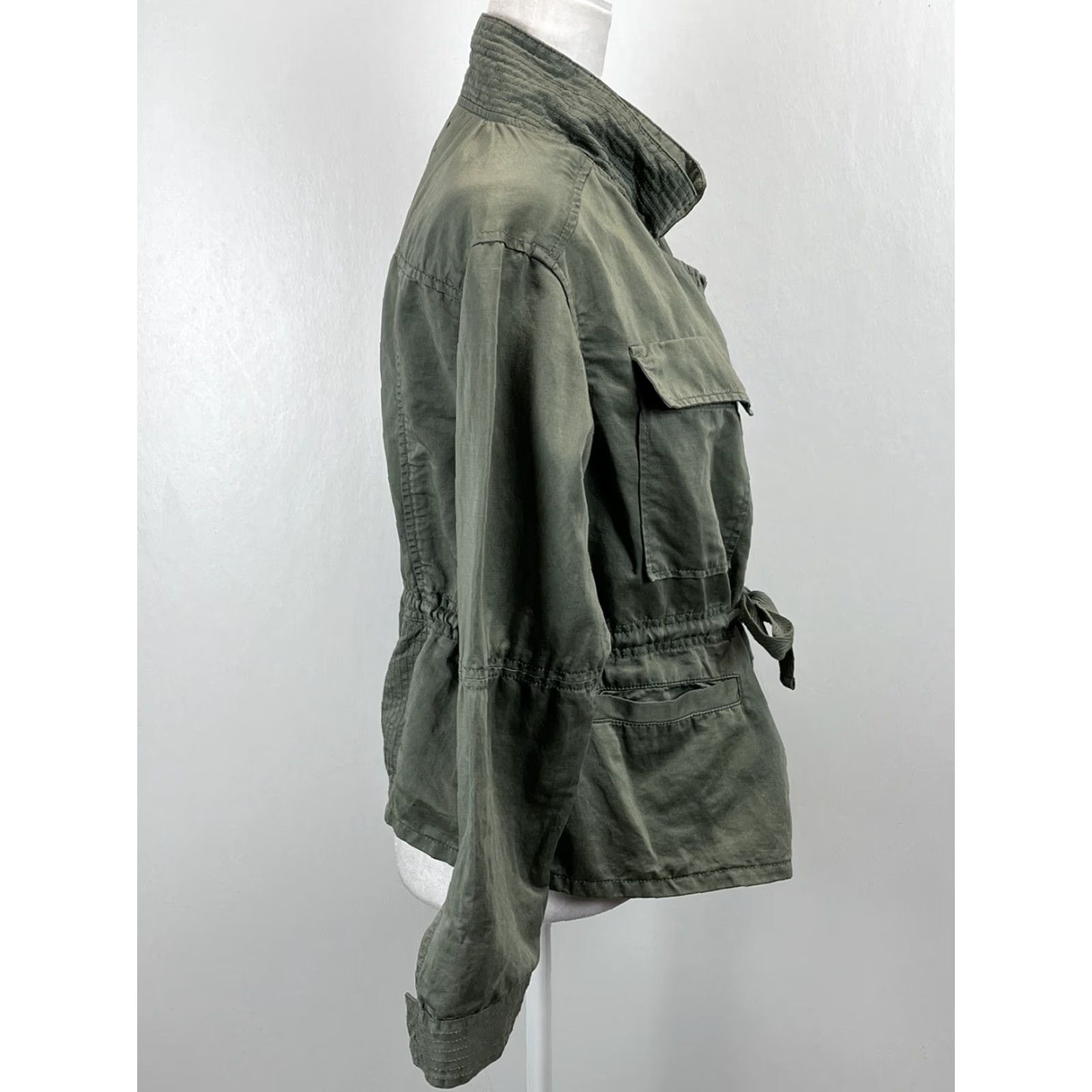 Lou & Grey Lou & Grey Utility Jacket S Women's Army Green Linen Blend Belted Asymmetrical Jacket Size S / US 4 / IT 40 - 4 Thumbnail