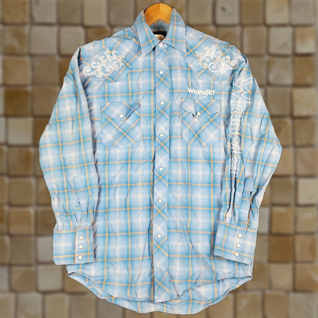 Wrangler VINTAGE Wrangler Western Pearl Snap Cowboy Shirt S Blue Cotton Button-Up Collar Cowboy, Western, 90s, Workwear, Casual Mens Size US S / EU 44-46 / 1 - 1 Thumbnail