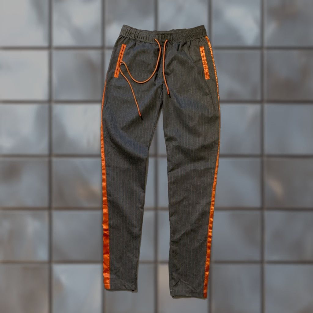 Vintage KDNK Pants Slim Drawstring Striped Gray Orange/Gray Pin Striped Los Angeles Mens L 34 Slim Fit 33in Inseam Size US 33 - 1 Thumbnail